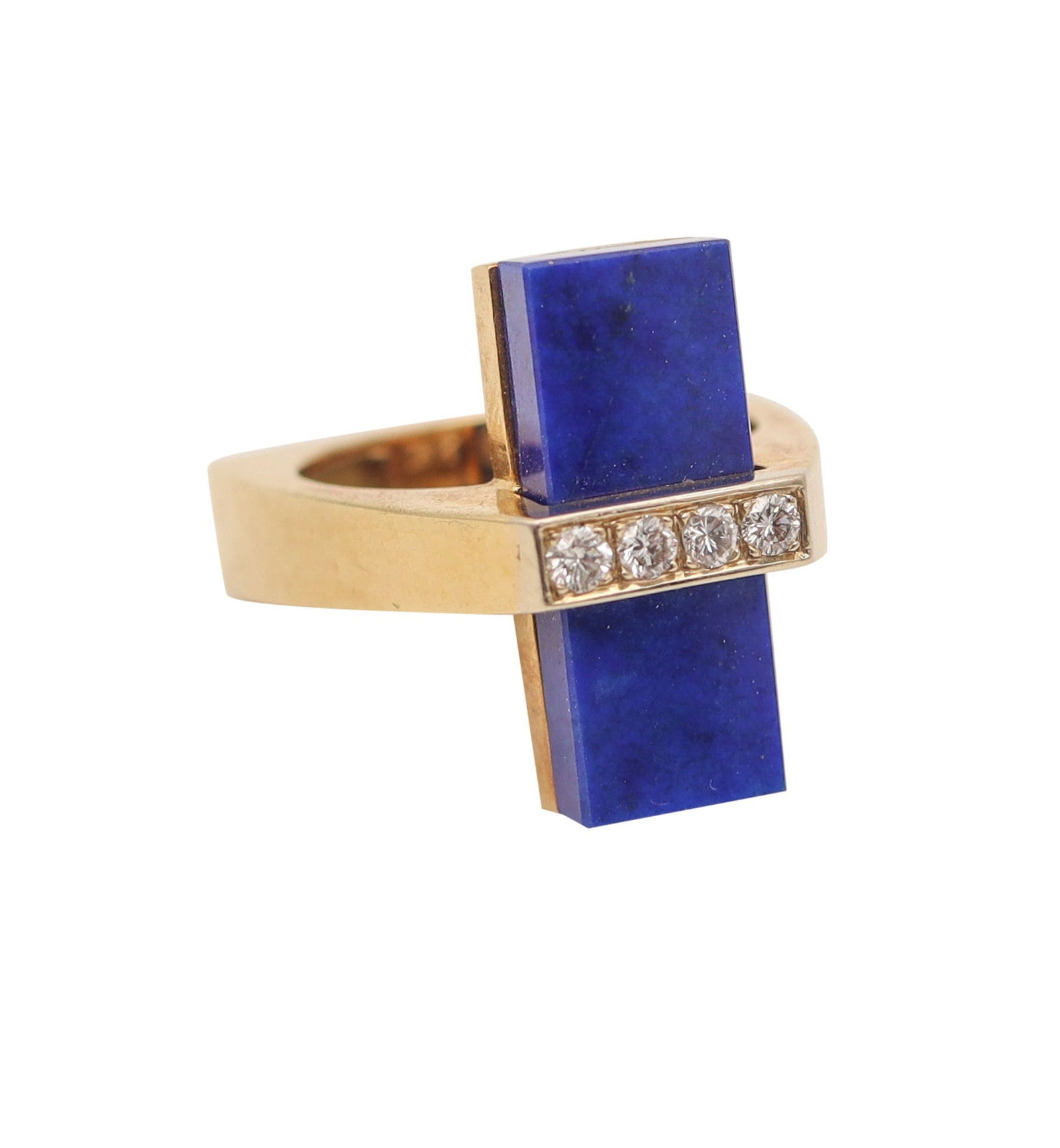 McTEIGUE 1970 French Geometric Ring 18Kt Yellow Gold With Diamonds & Lapis Lazuli (1 of 6)