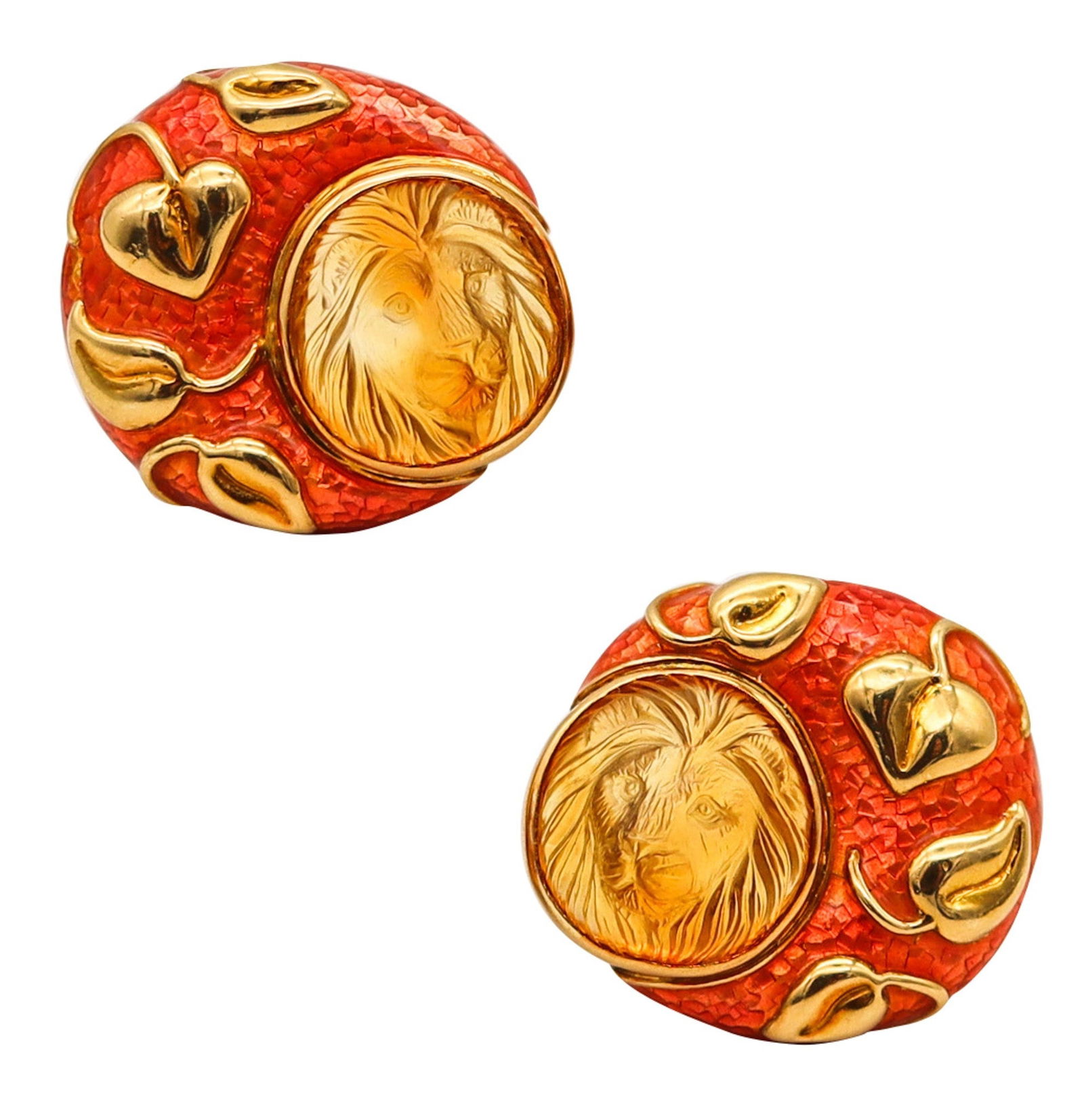 Elizabeth Gage 1993 London Enameled Lions Clips Earrings In 18Kt Gold With Citrine (1 of 6)