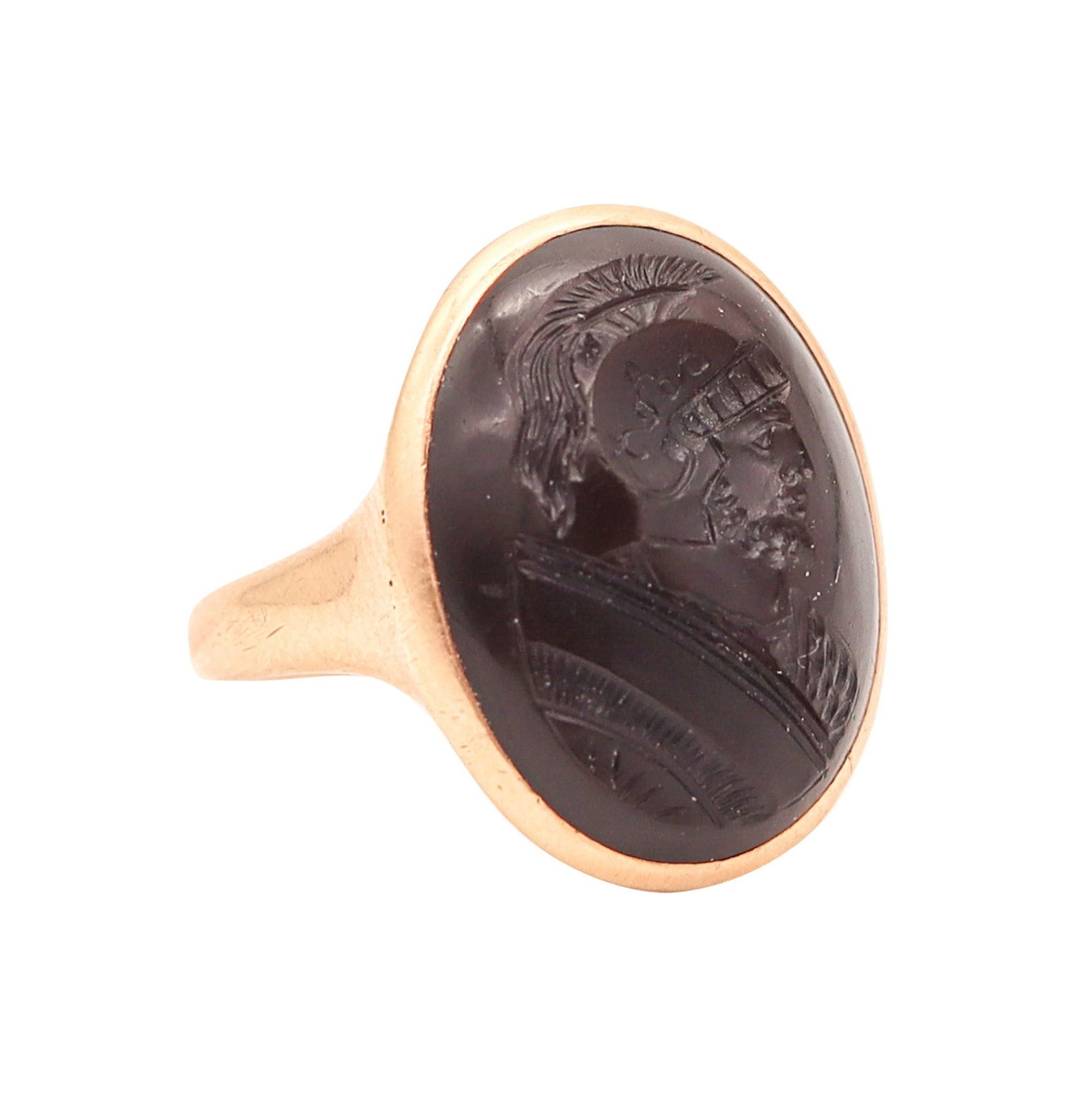INTAGLIO 1900 Antique Signet Ring In 14Kt Yellow Gold With Carved Brown Agate (1 of 5)