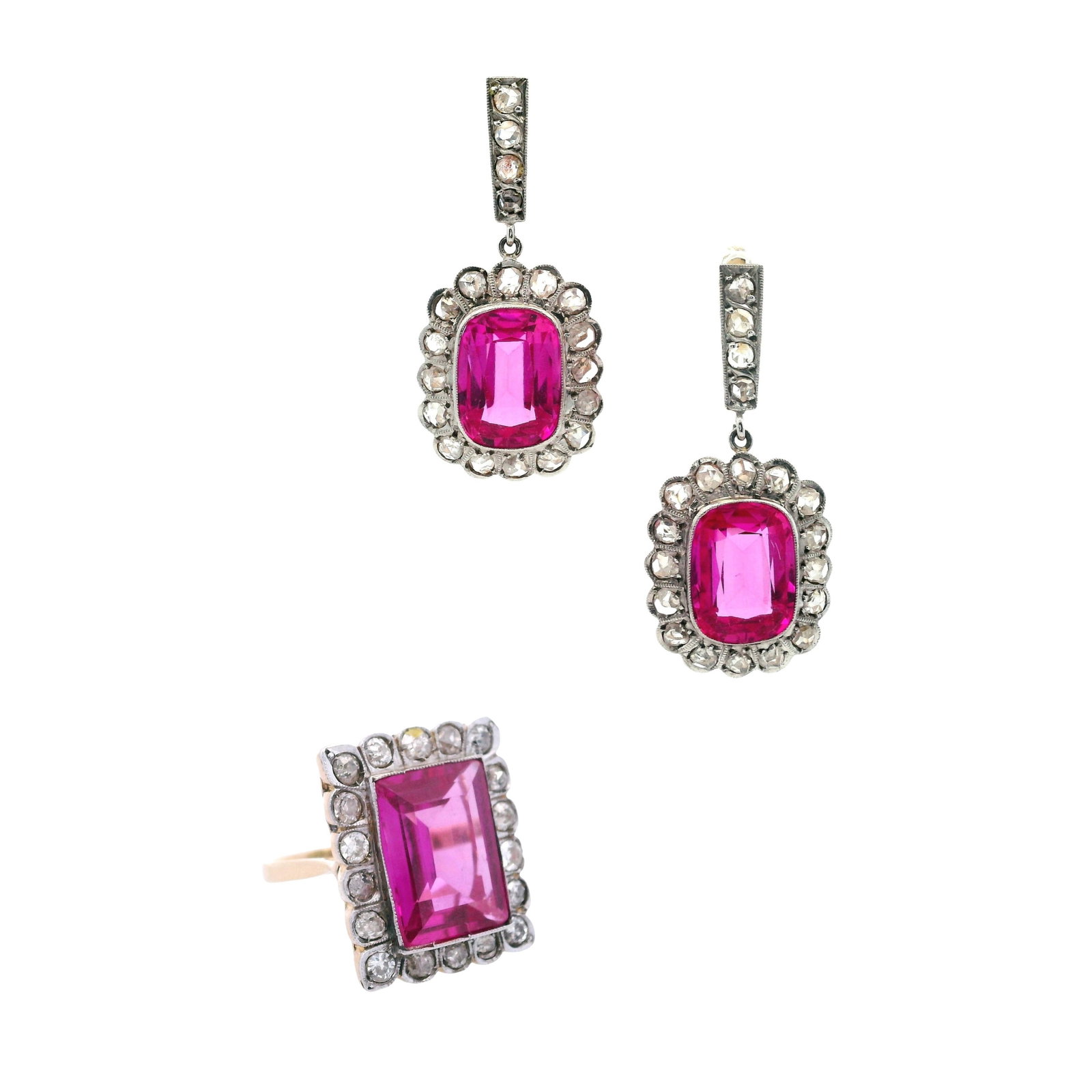 Antique 18kt Gold & Platinum Set with Diamonds & Synthetic Rubies (1 of 11)