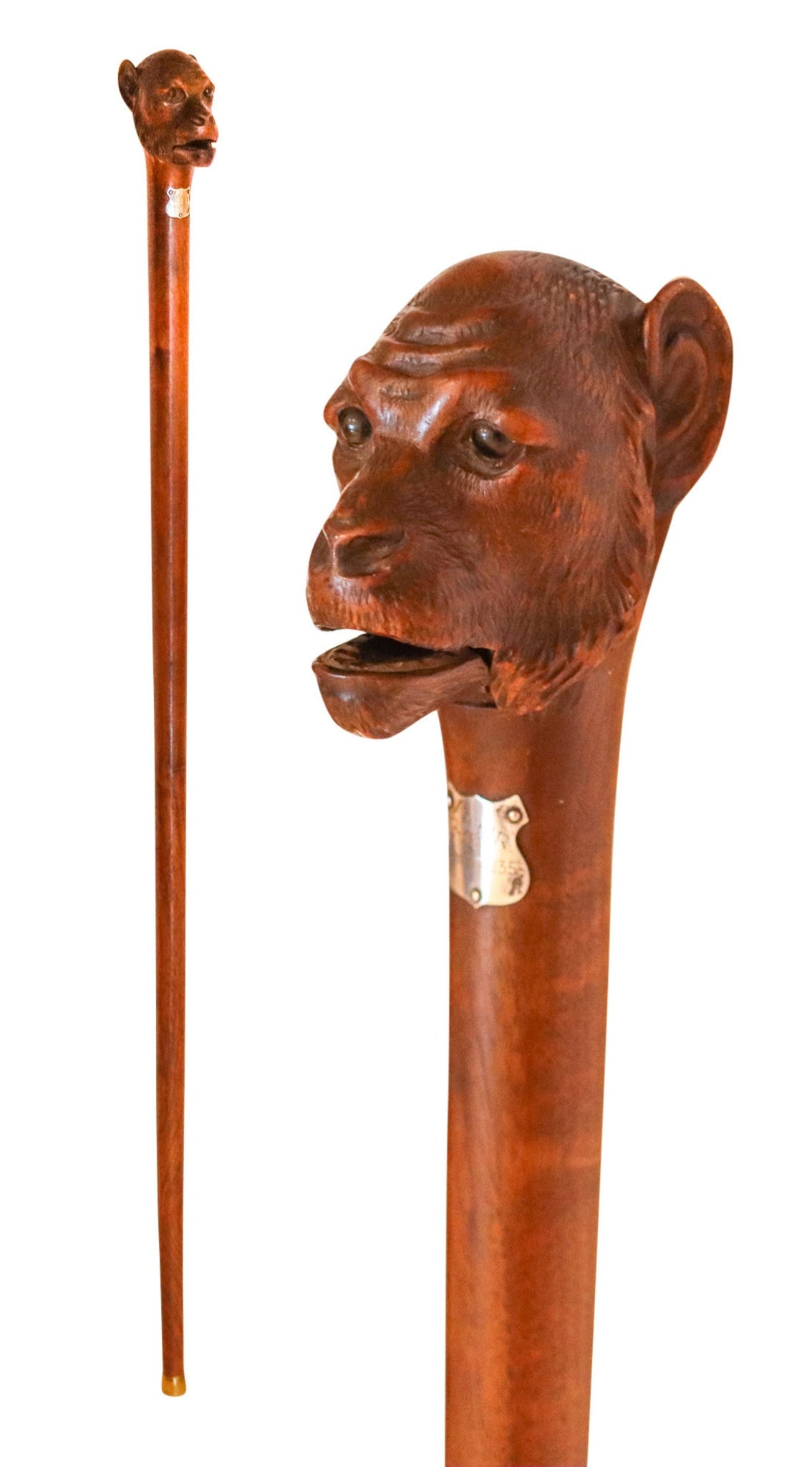 ART-DECO 1930 Monkey Shaped Cane In Carved Wood With Movable Mouth: .