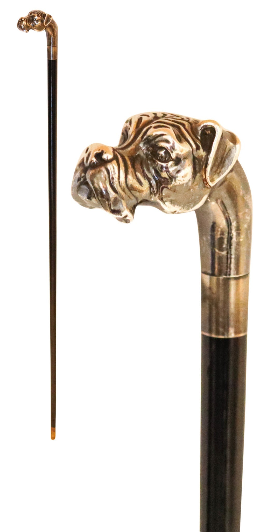EDWARDIAN 1900 Dog Shaped Cane In Ebonized Black Wood & Sterling Silver (1 of 12)
