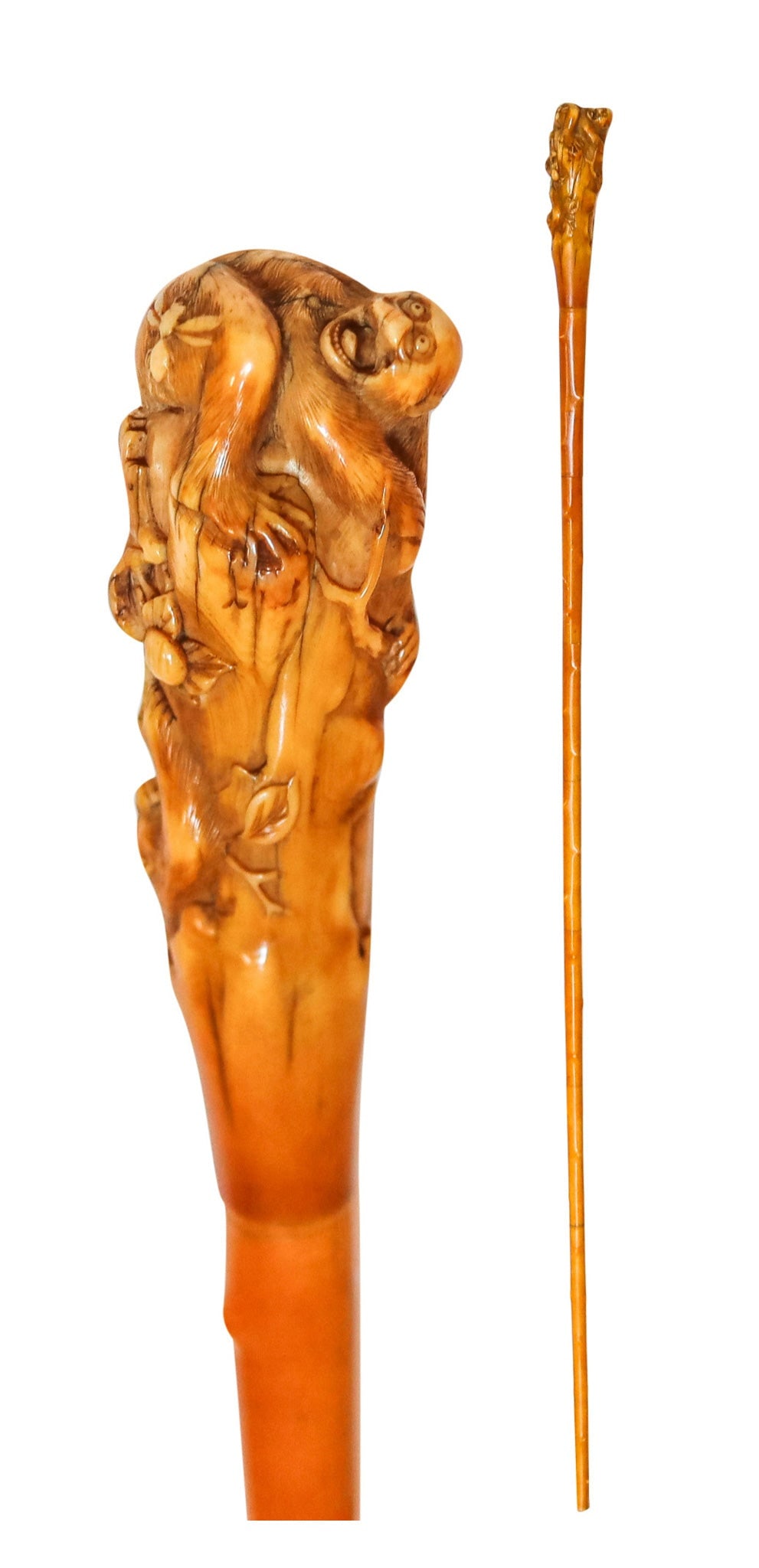 JAPAN 1880 Meiji Highly Detailed Walking Cane With Monkeys In a Bamboo Forest: .