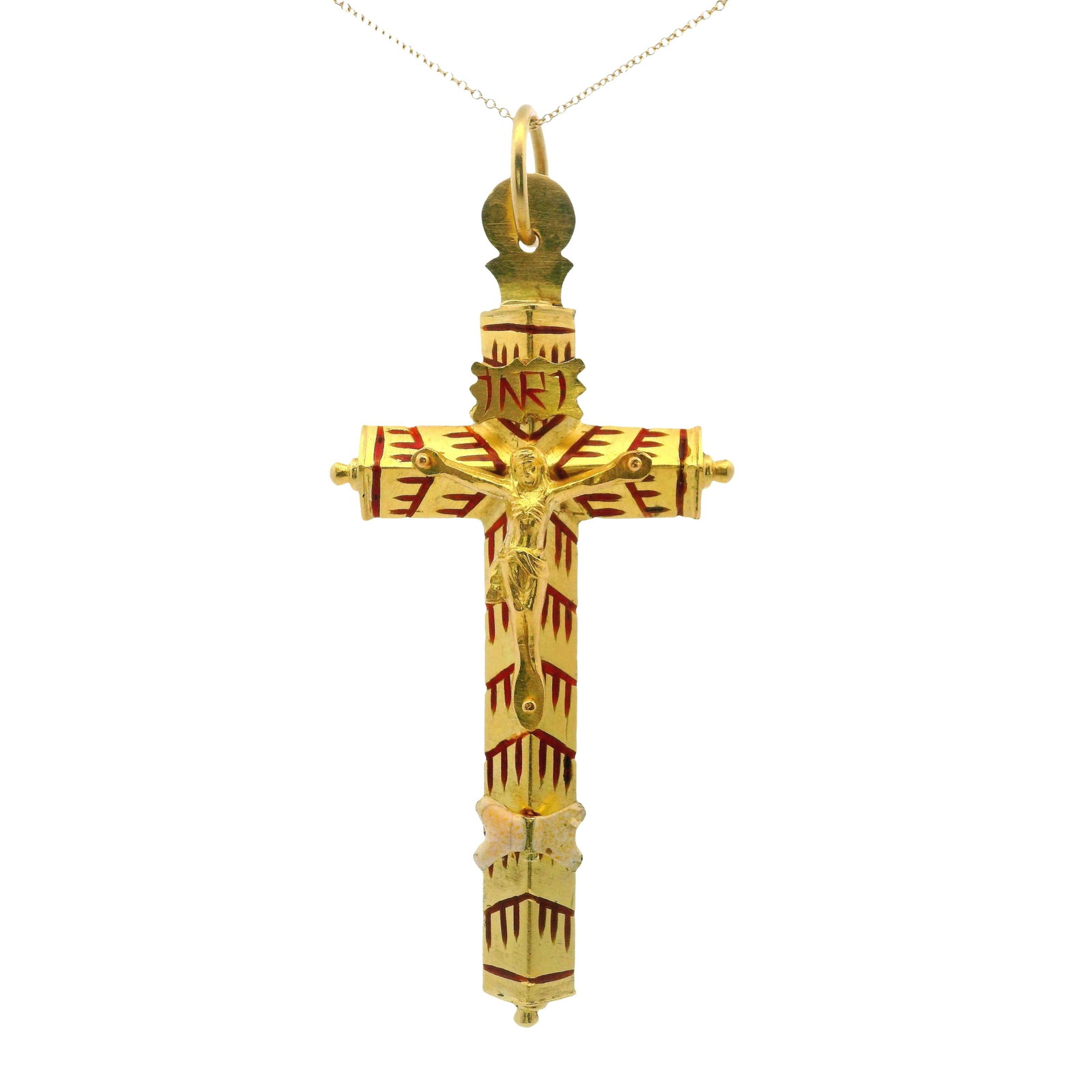 Antique Portuguese 19.2kt yellow Gold Pendant Cross with Enamel (1 of 4)