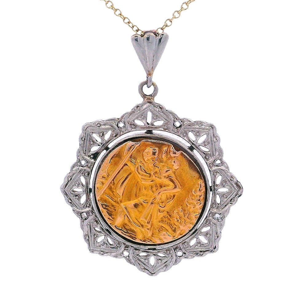 Antique 18kt yellow Gold Religious Pendant: Antique 18kt yellow and white Gold Religious Pendant. Diameter: 0.95 inches. Total weight: 4.0 grams.