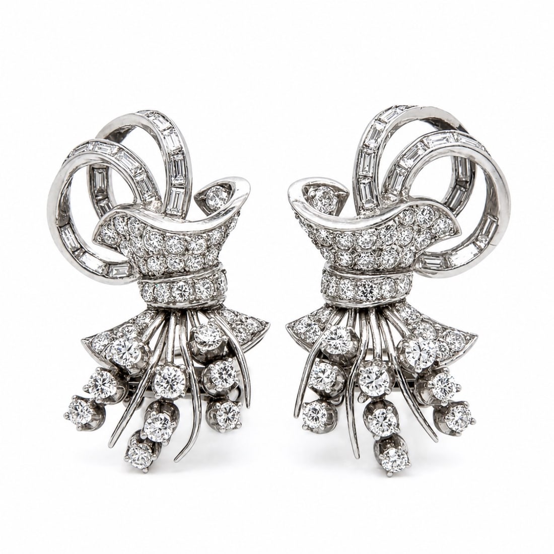 Art Deco Platinum 3.80 Ct. Diamond Clip on Earrings (1 of 3)