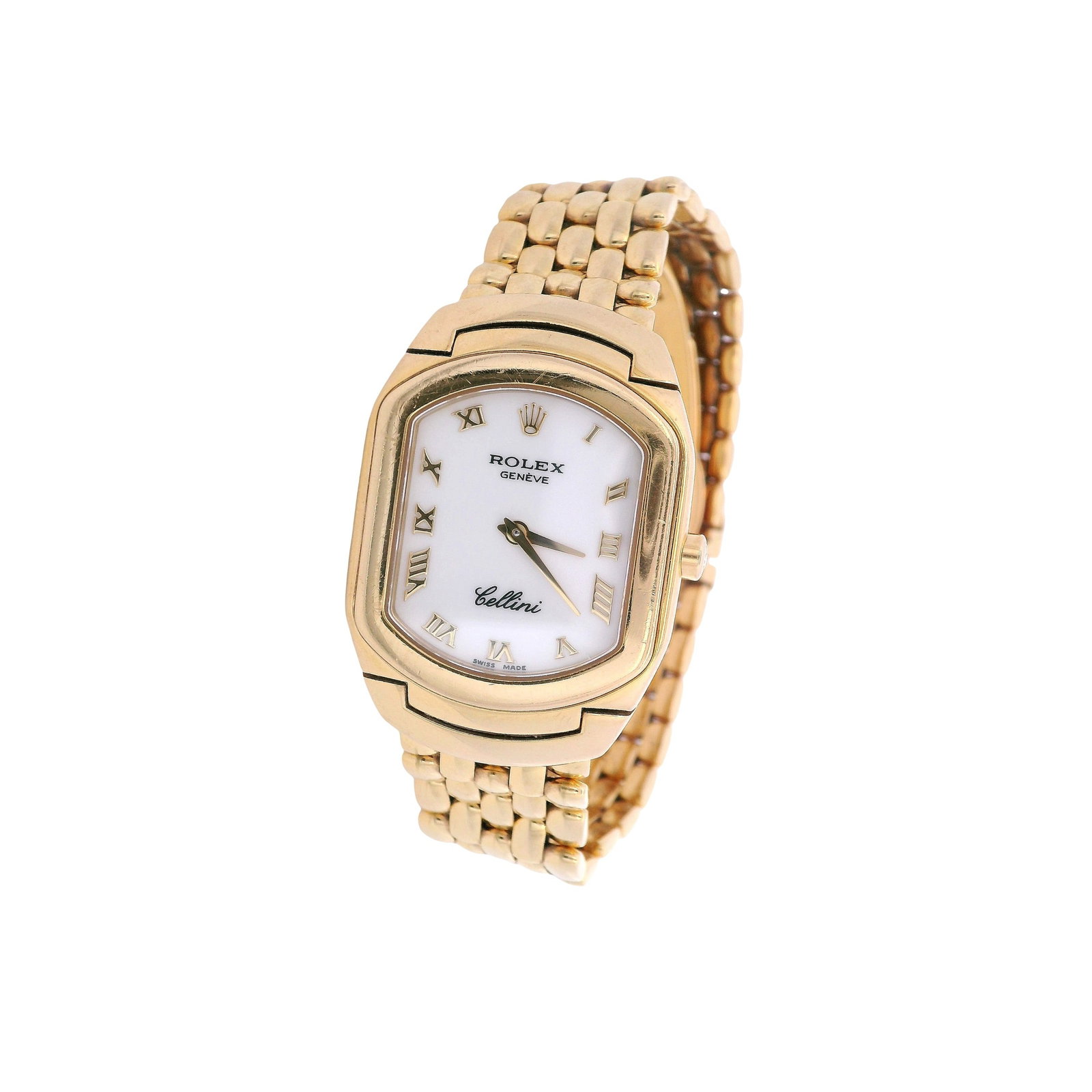 Rolex Cellini Cellissima Yellow Gold white Dial Ladies Watch 6631: Elegant Rolex ladies Cellini wristwatch, ref. 6631, featuring a refined 24 x 32 mm case in 18K yellow gold with a smooth matching 18K yellow gold bezel, paired with a crisp white dial accenter by gold