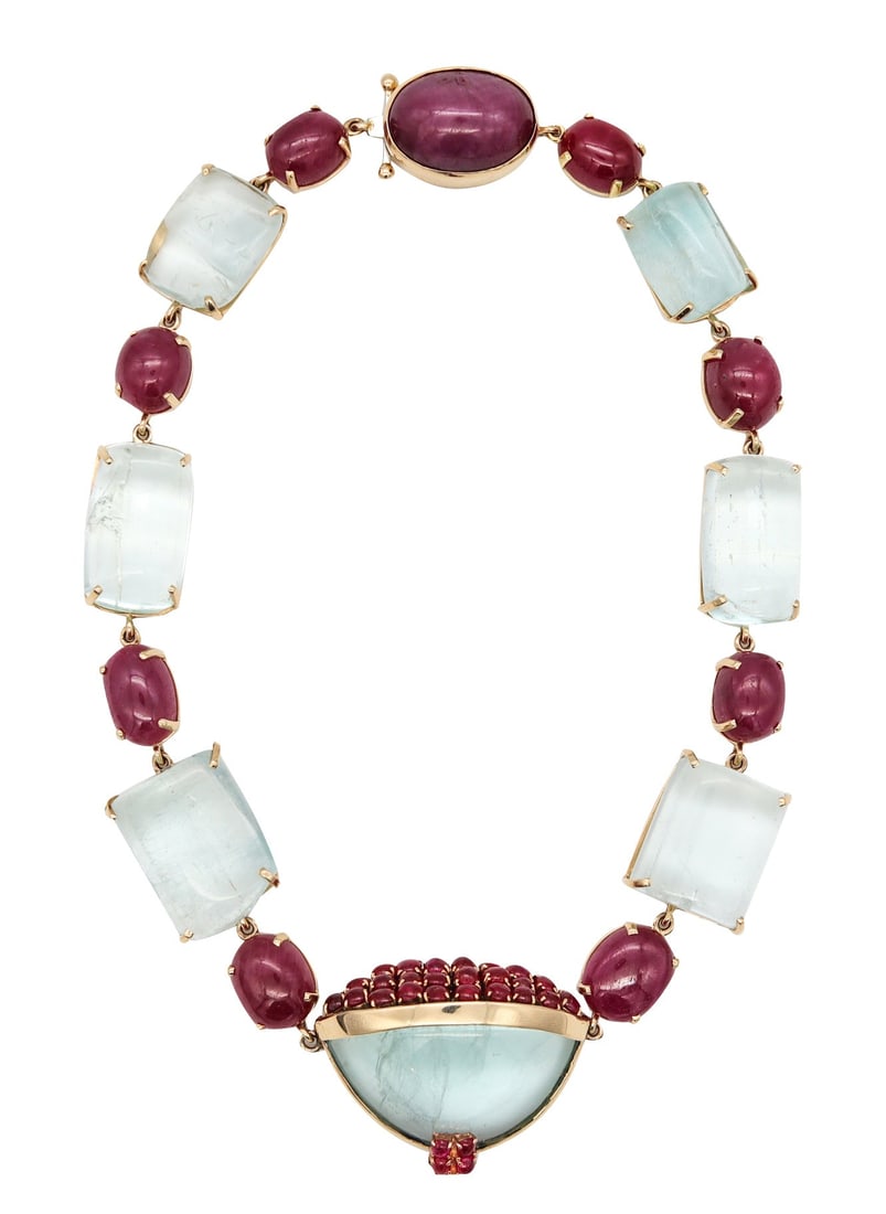 Seaman Schepps 1970 Retro Necklace In 14Kt Gold With 384.37 Ctw In Rubies & Aquamarines (1 of 6)