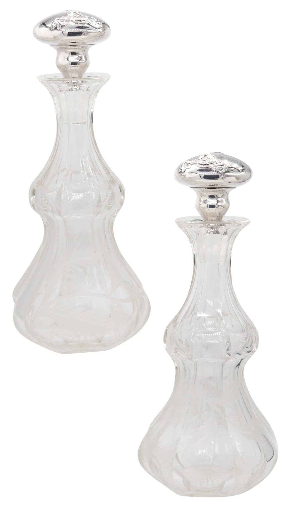 BOHEMIAN 1900 Pair of Liquors Decanters In Cut-Crystal And Sterling Silver (1 of 9)
