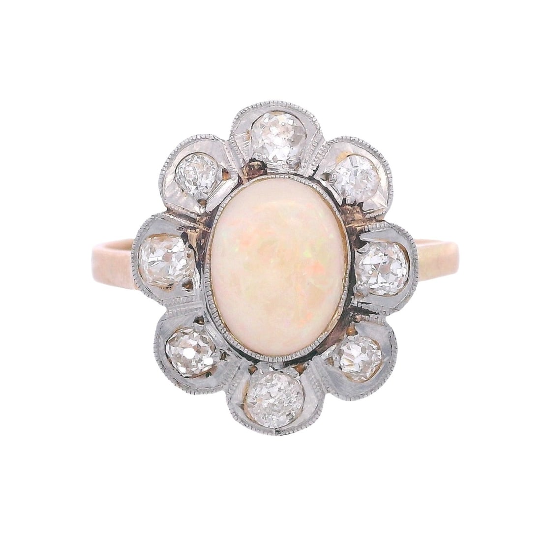 Antique 18kt Gold & Platinum Halo Ring with Opal & Diamonds (1 of 6)