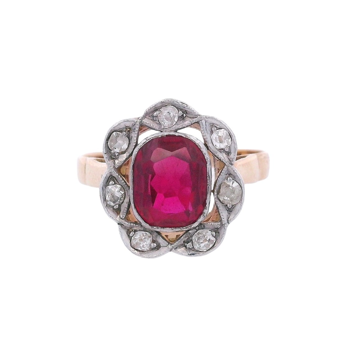 Antique 18kt Gold & Platinum Ring with Diamonds & Synthetic Ruby (1 of 7)