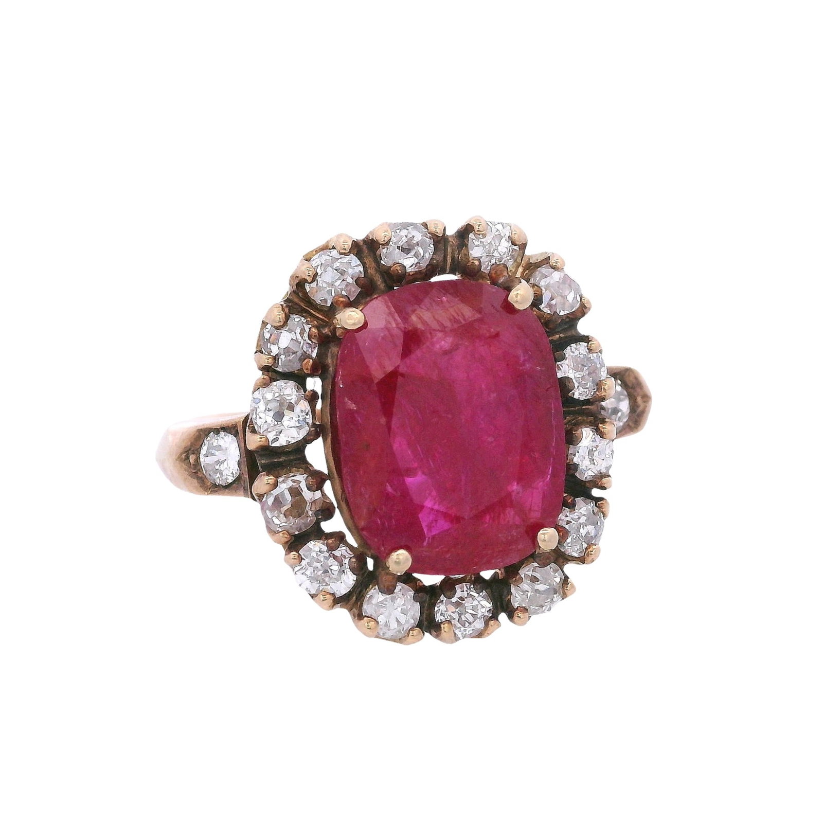 Antique 18kt Gold Rosetta Ring with Diamonds & Ruby (1 of 6)