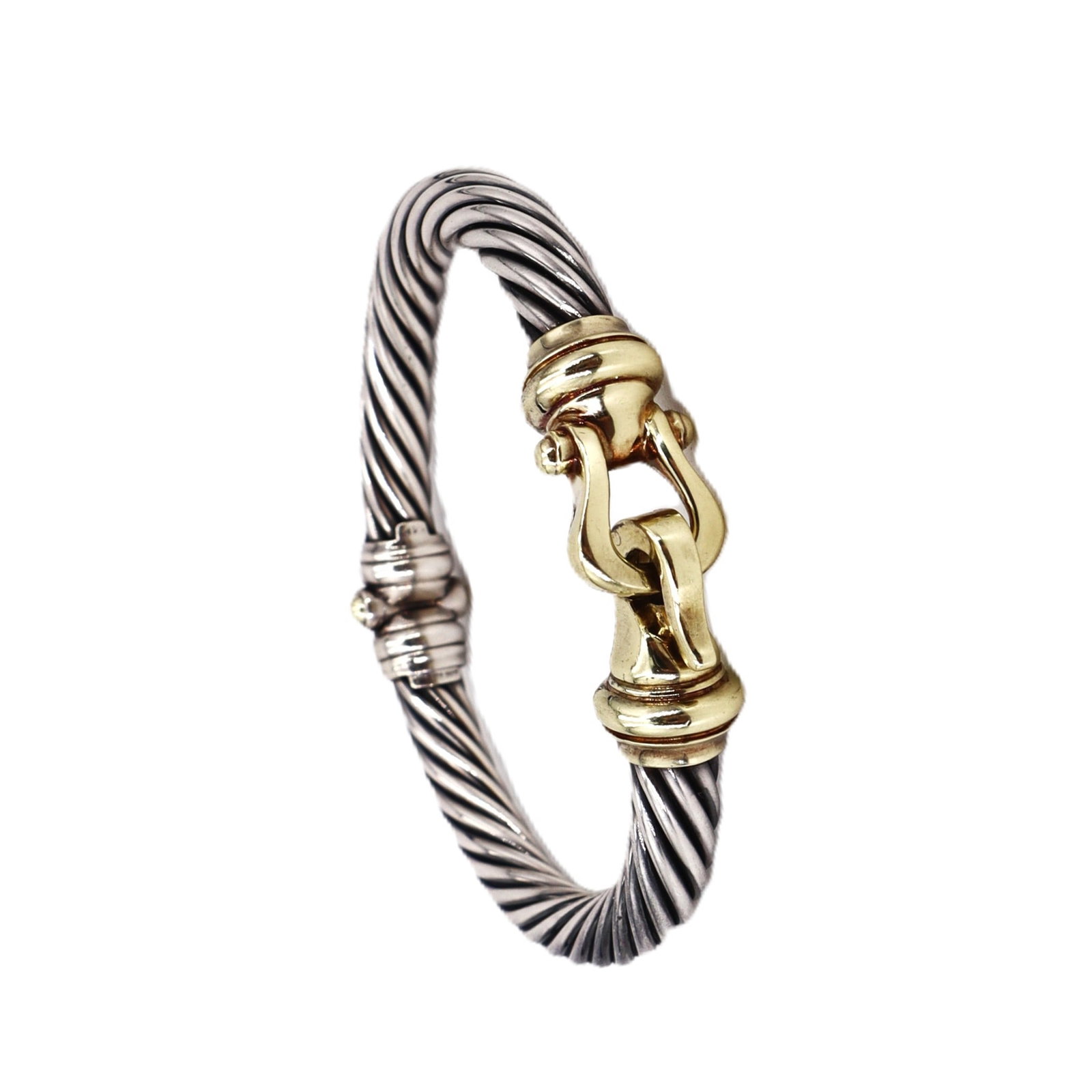 DAVID YURMAN 18kt yellow Gold & Sterling Bangle Bracelet: Total weight: 51.2 grams. Stamped: "YURMAN, 14K". Interior diameter: 6.50 inches.