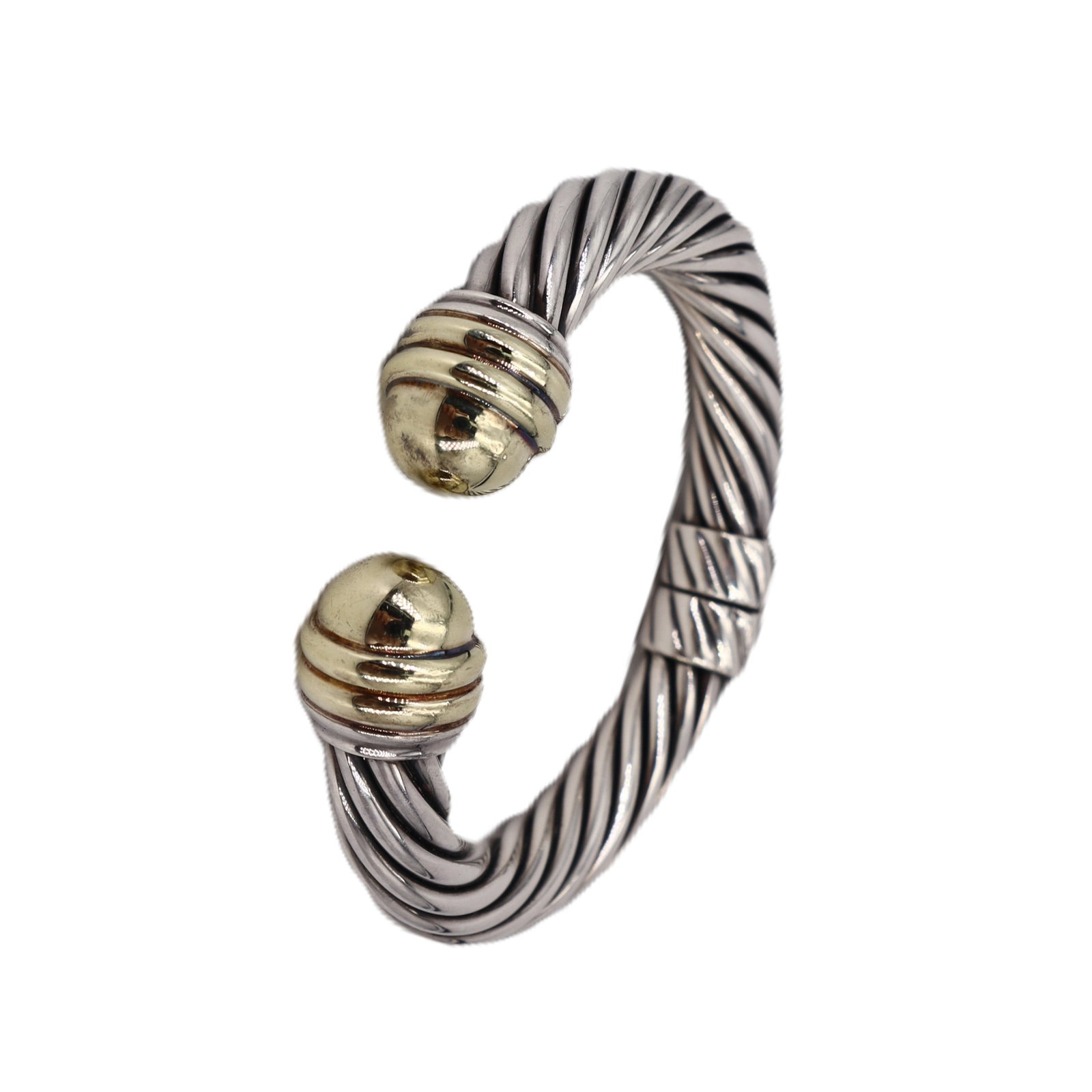 DAVID YURMAN 18kt yellow Gold & Sterling Bangle Bracelet: Total weight: 48.9 grams. Stamped: "D. YURMAN, 585, 925". Interior diameter: 5.75 inches.