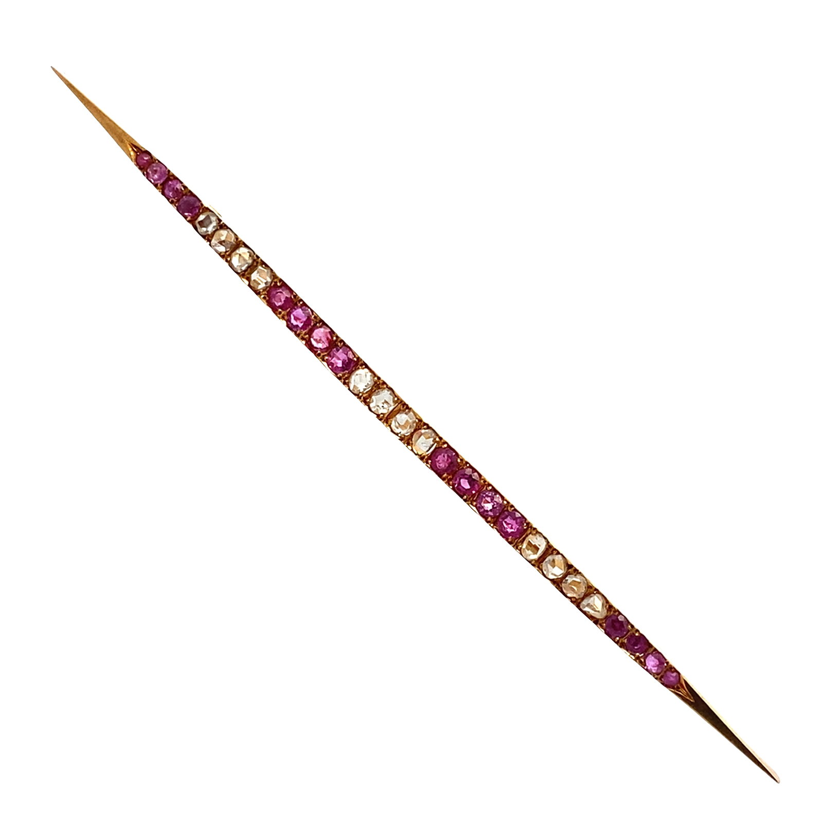 Hallmarked Antique 18kt yellow Gold Pin Brooch with Rubies & Diamonds (1 of 4)