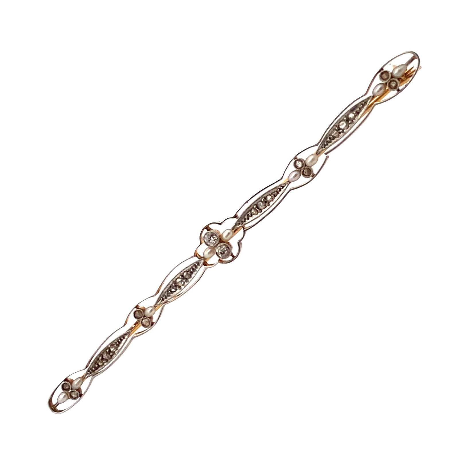 Antique 18kt Gold & Platinum Pin Brooch with Diamonds & Pearls (1 of 4)