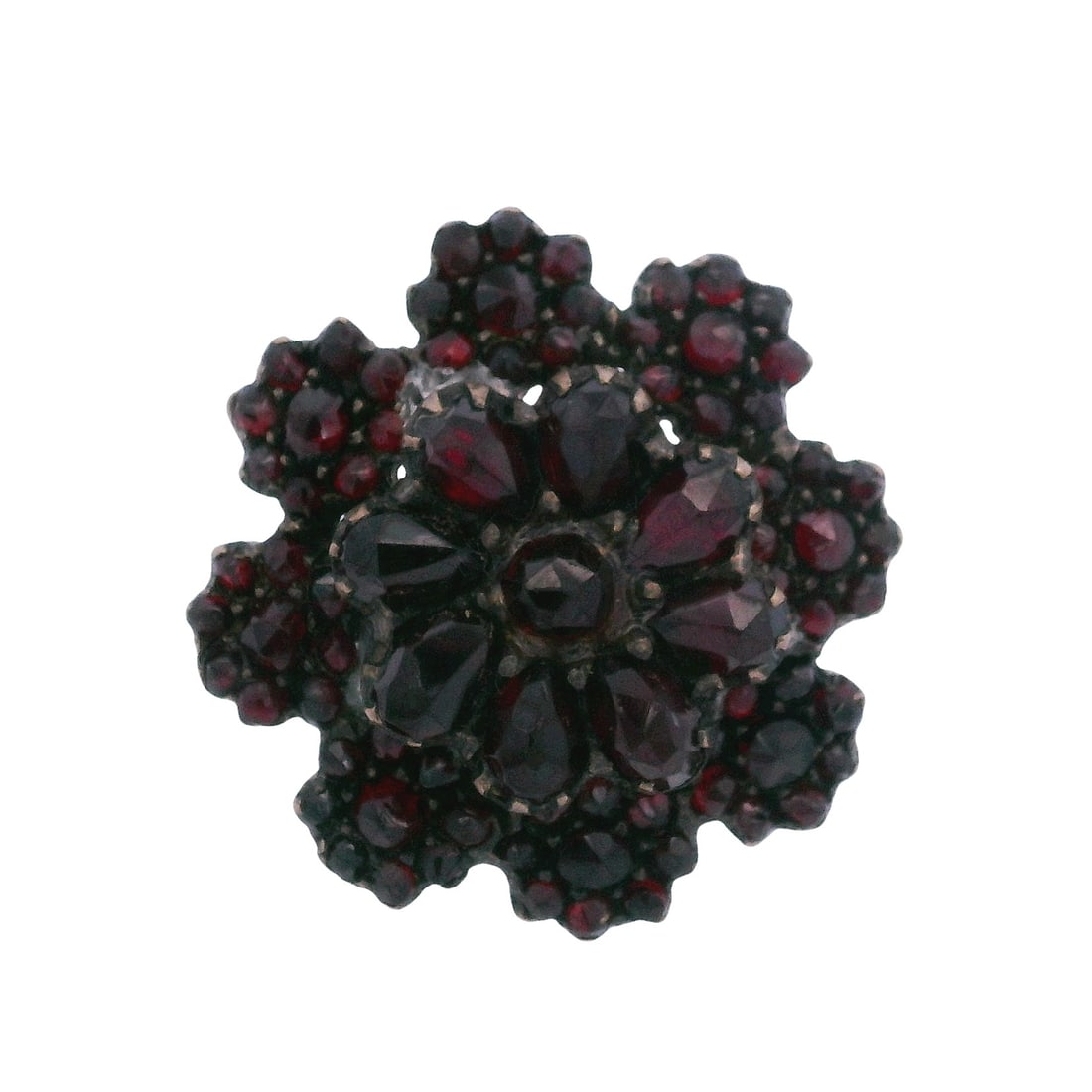 Victorian 14kt Gold & Silver Ring with Bohemian Garnets: Victorian 14kt Rose Gold & Silver Ring featuring Bohemian Garnets. Ring width: 0.97 inches. Total weight: 8.0 grams. Ring size: 7 1/2.