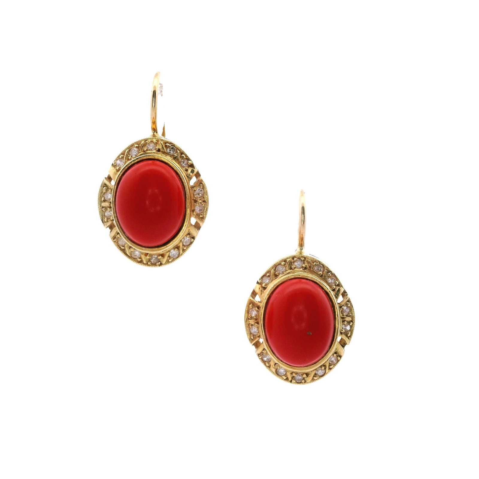 18kt yellow Gold Earrings with Italian coral and Diamonds (1 of 5)