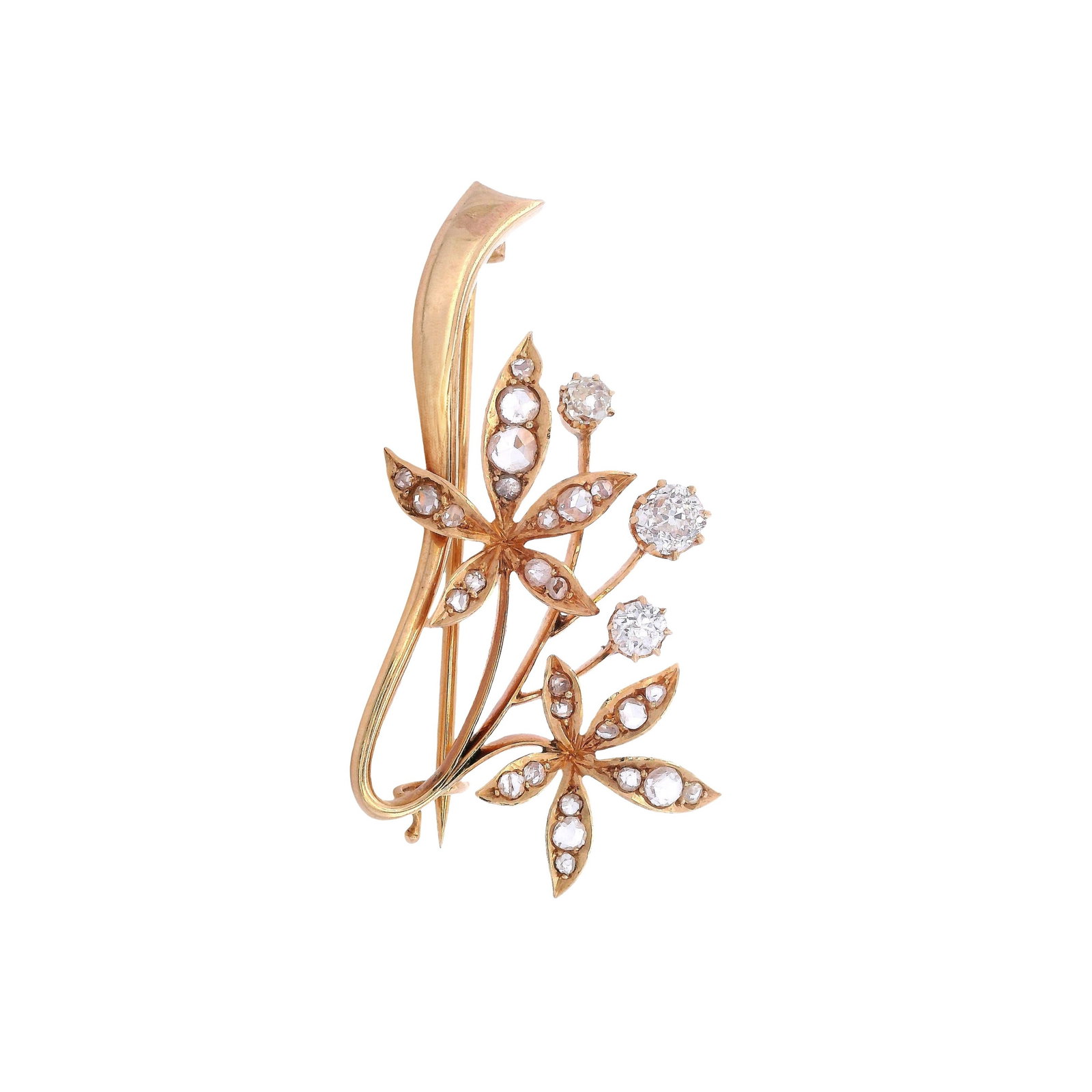 Art Nouveau 18kt yellow Gold flower Brooch with Diamonds (1 of 3)