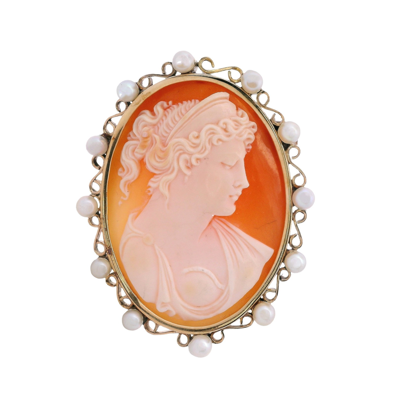 Art Nouveau 14kt yellow Gold shell Cameo Brooch (1 of 2)