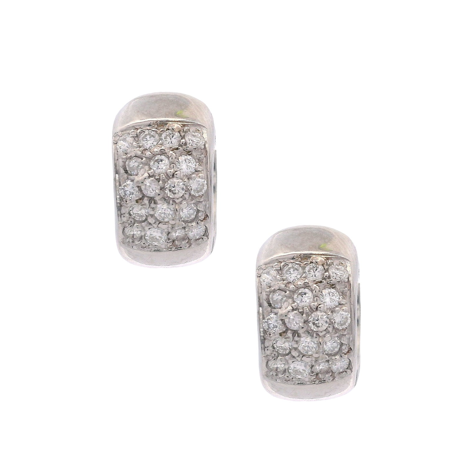 14K White Gold Huggie Earrings with 0.70 CTW in Diamonds: A timeless essential with everyday sparkle, these 14K white gold huggie earrings are accented with 40 round-cut diamonds totaling approximately 0.70 carats (H–J color, VS2 clarity) for a bright,