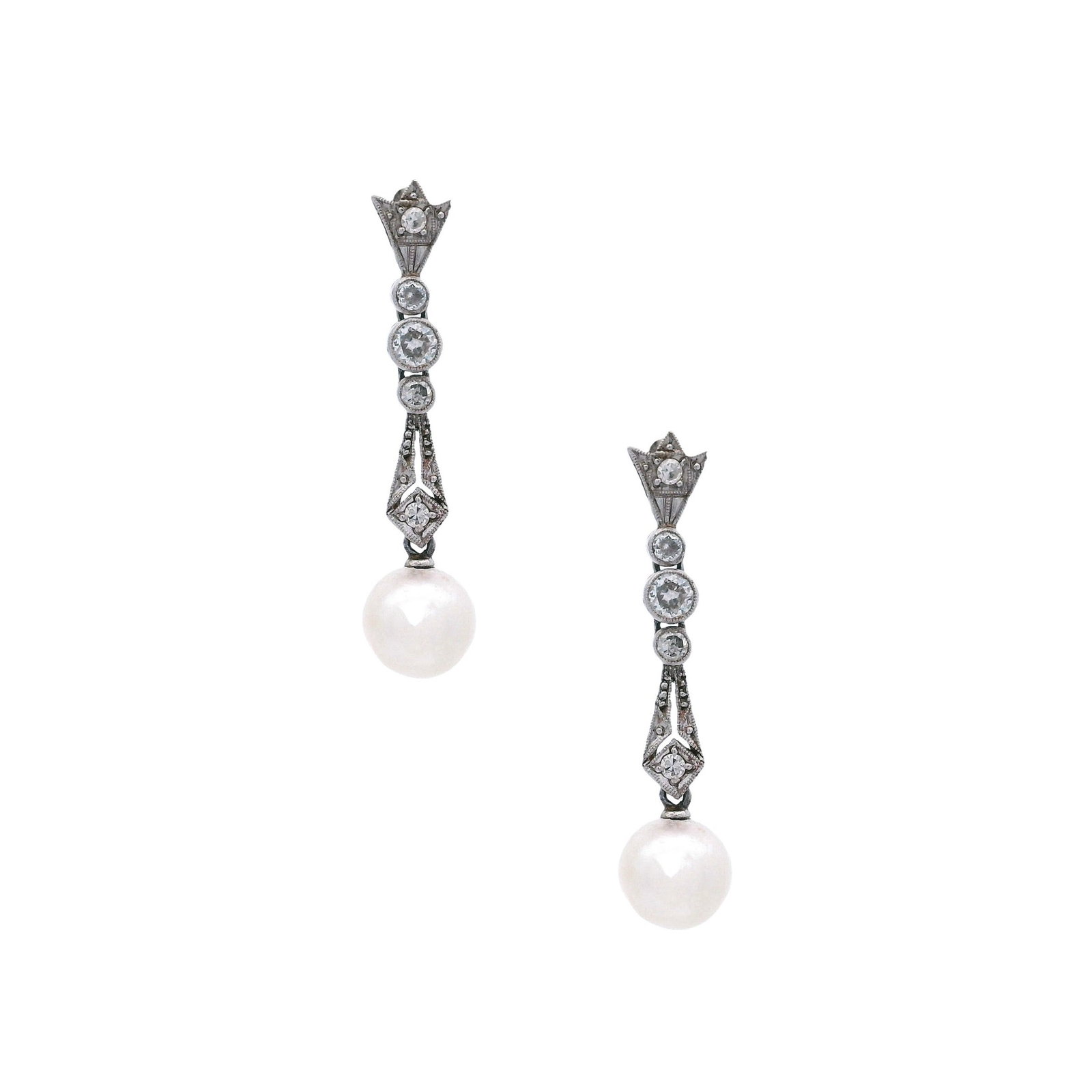Art Deco Platinum Drop Earrings with 0.60 CTW in Diamond & Pearl (1 of 5)