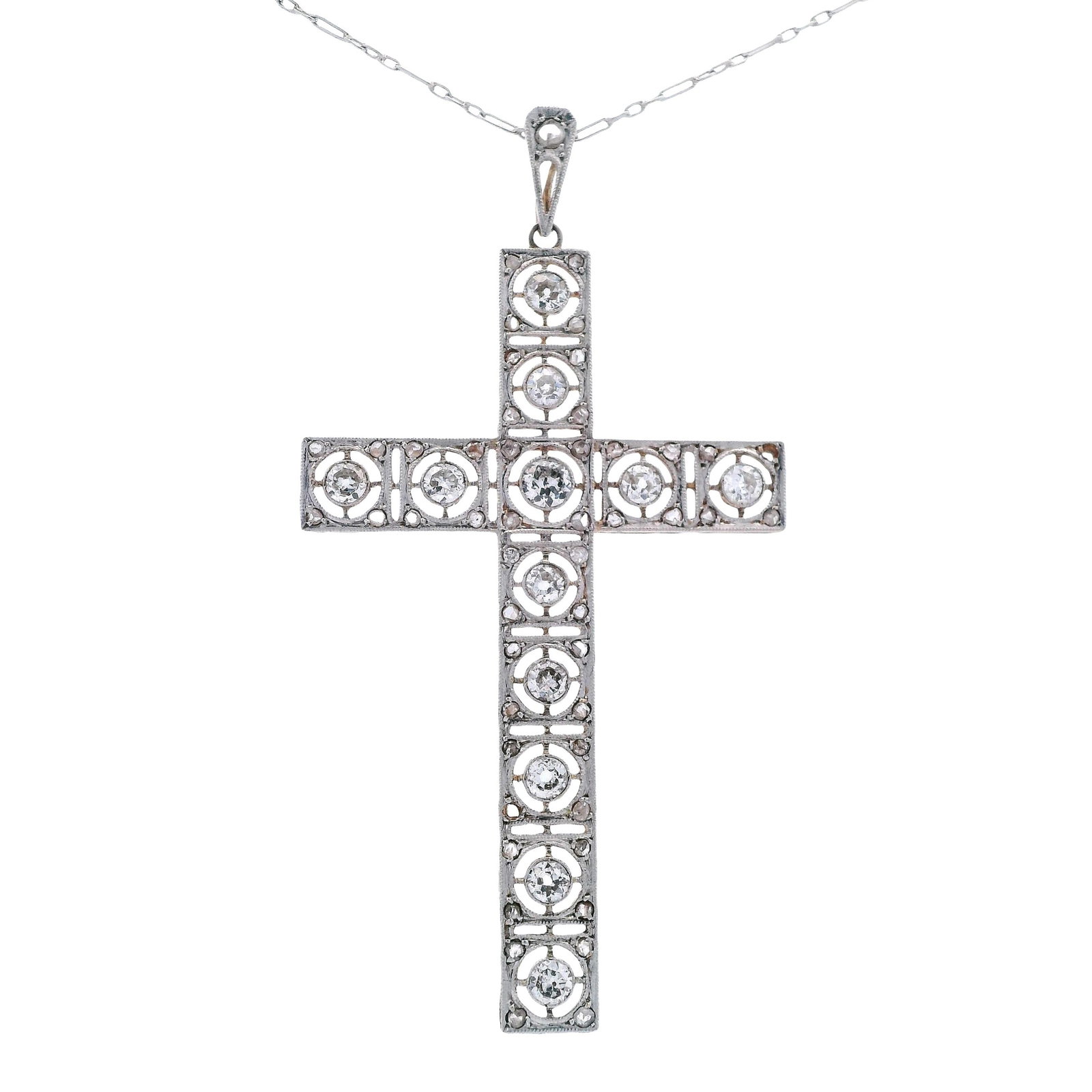 Antique 18K Yellow Gold & Platinum Cross Pendant with 1.70 CTW in Diamond (1 of 11)