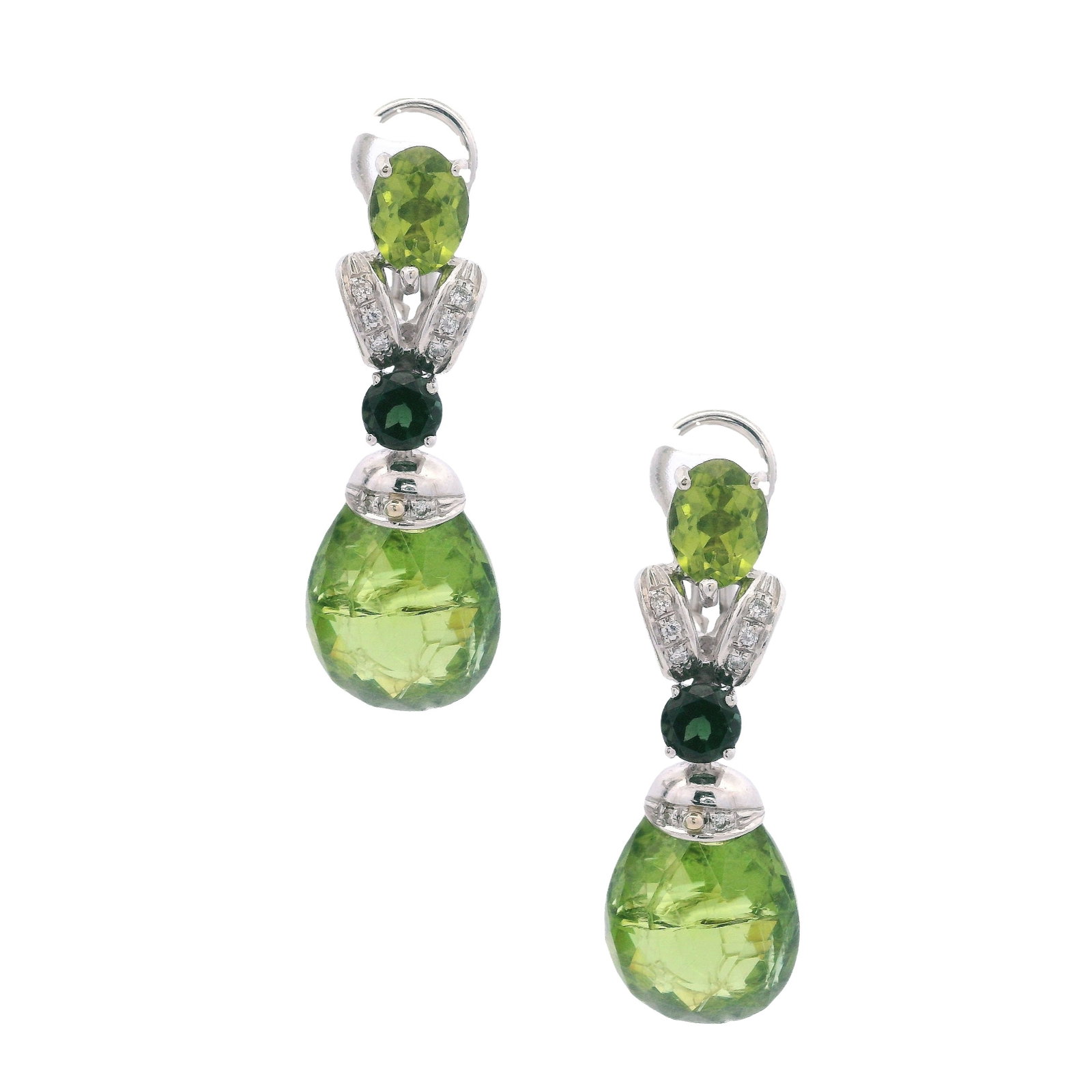 18K White Gold Drop Earrings with 26.25 CTW in Peridot, Green Tourmaline & Diamond (1 of 5)