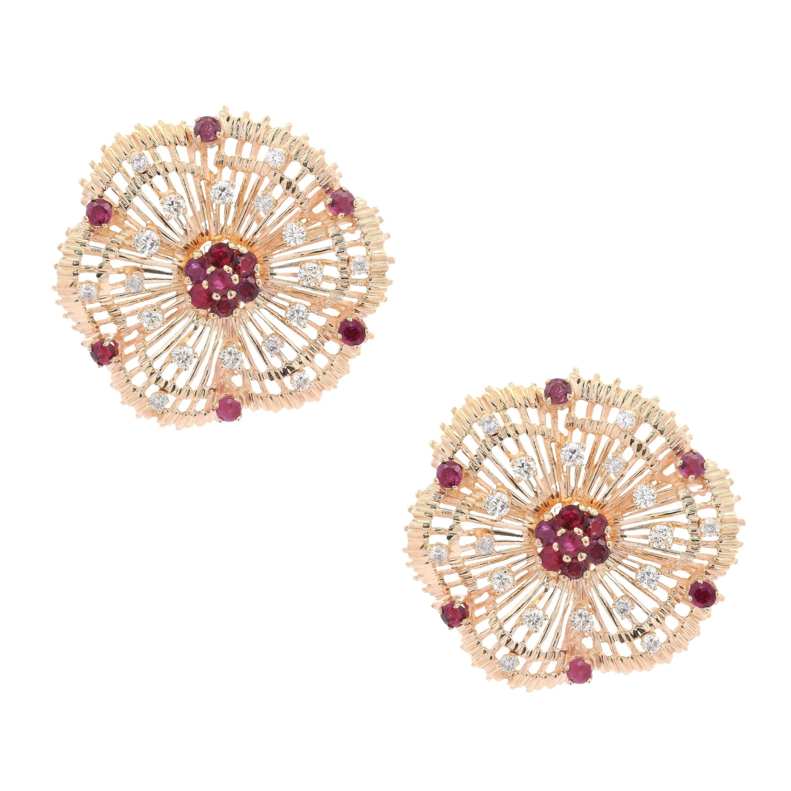 Retro 18K Yellow Gold Earrings with 3.80 CTW in Diamond & Ruby (1 of 5)