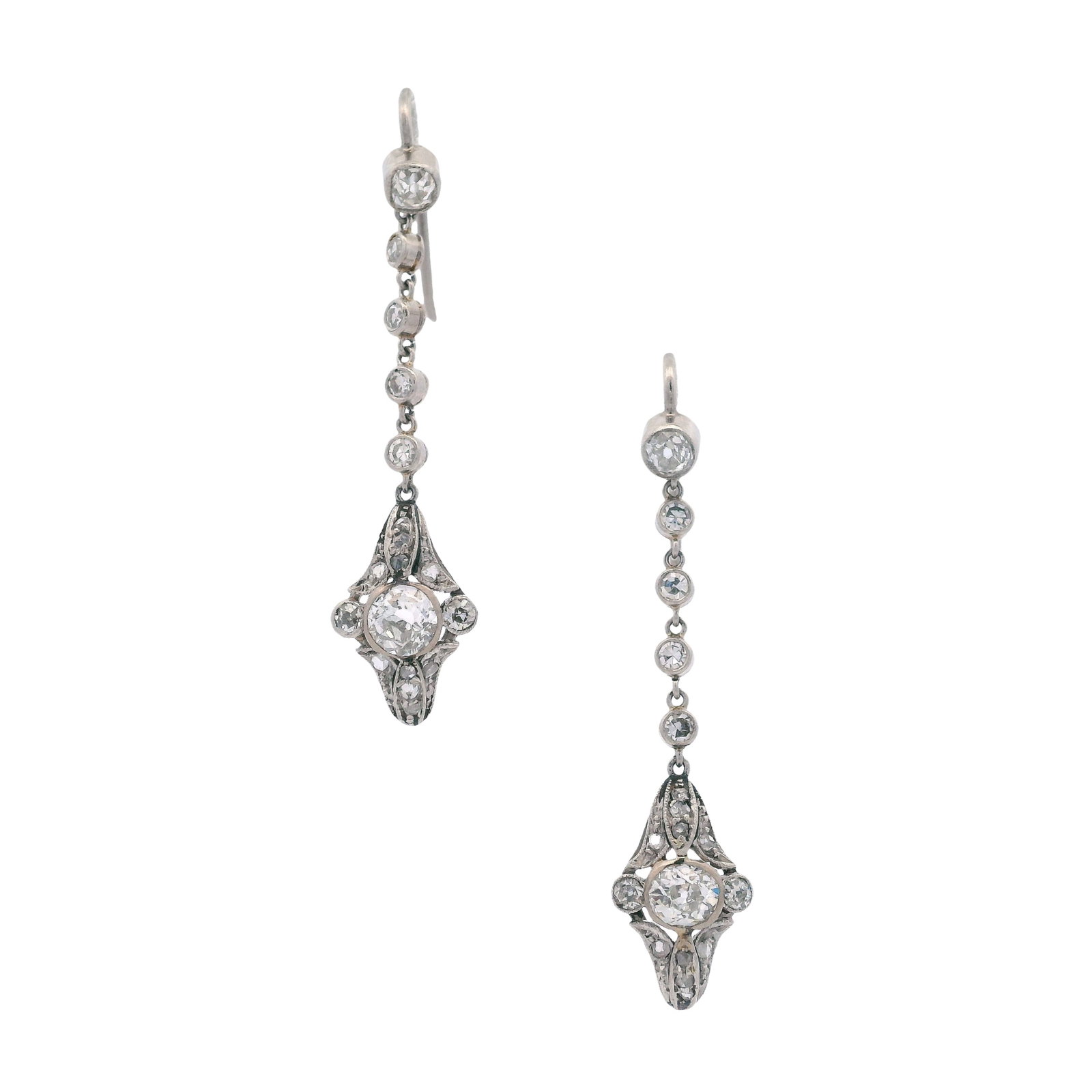 Art Deco Platinum Dangling Earrings with 2.10 CTW in Diamond (1 of 8)
