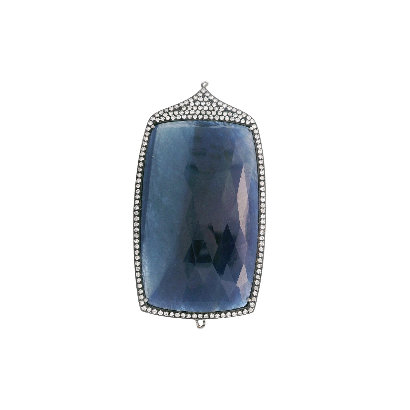 Vintage Silver Pendant with 30.80 CTW in Sapphire & Diamonds: Bold and beautifully vintage, this substantial silver pendant features a dramatic faceted blue sapphire of approximately 30.00 carats, delivering rich color and unmistakable presence the moment itR
