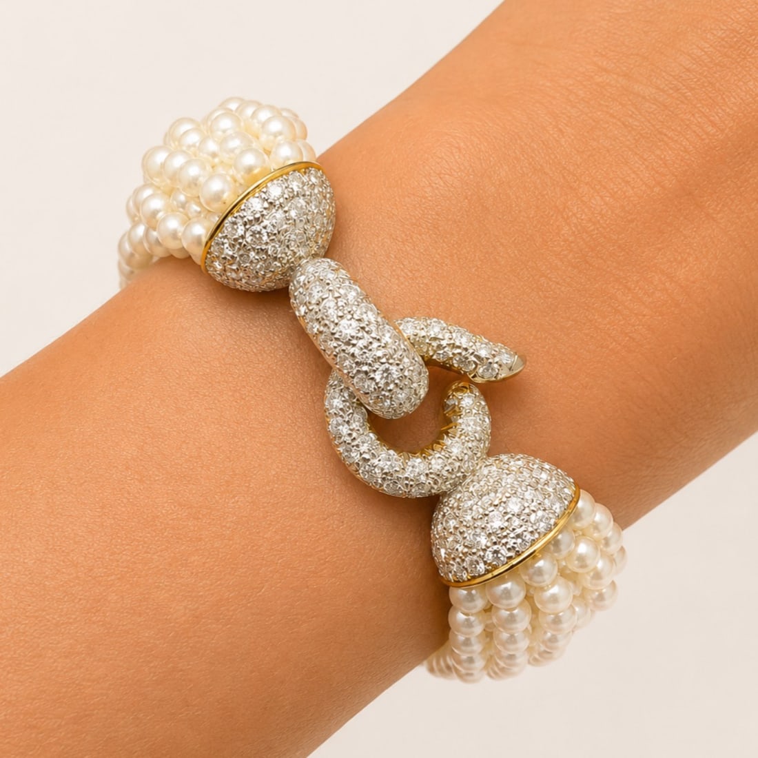 18K Yellow Gold Cultured Pearl & Diamond Bracelet (1 of 5)