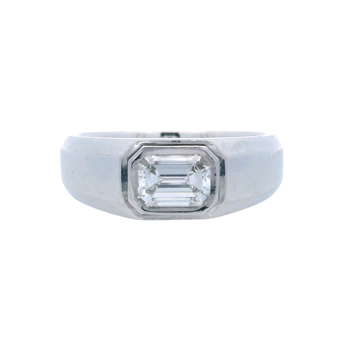 Tiffany & Co. Pt950 Platinum Engagement Ring with 1.12 CTW in Diamond: Tiffany & Co. Pt950 platinum engagement ring set with an emerald-cut diamond weighing 1.12 carats (F-G color, VVS2 clarity). Ring size 9 1/2, total weight 18.9 grams, with an approximate width of 0.30