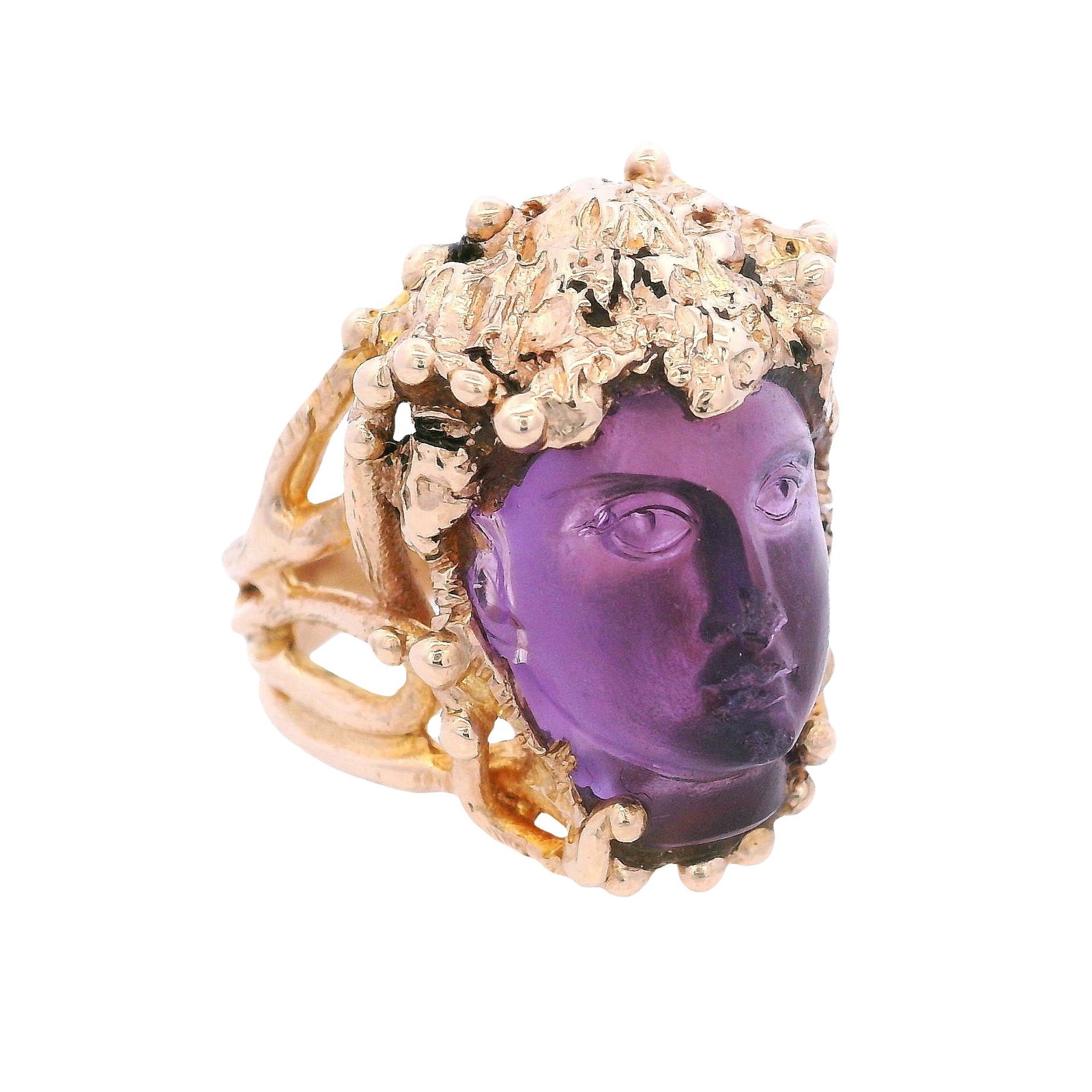 Vintage 14kt yellow Gold Ring with Carved Face Amethyst (1 of 7)