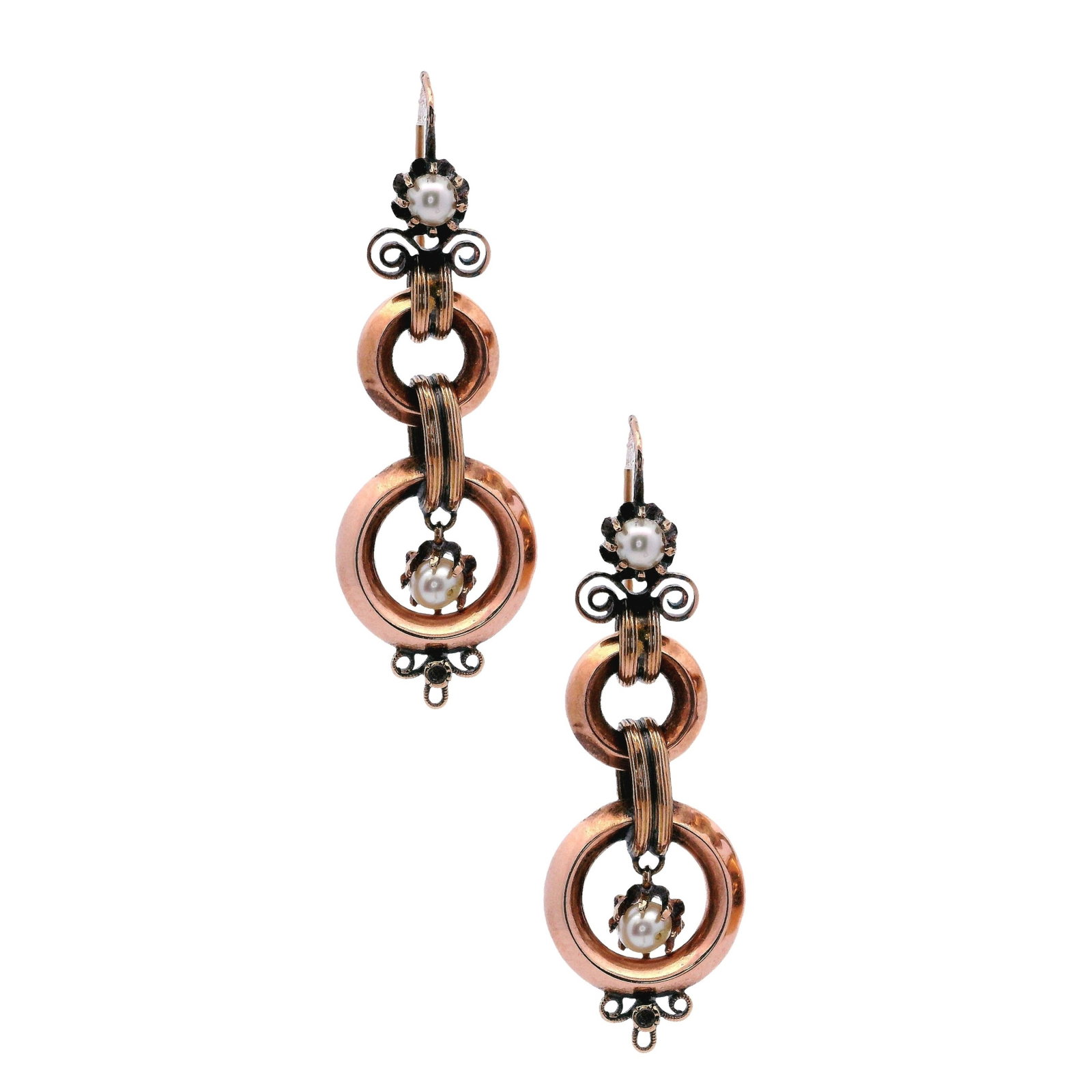 French Victorian Drop Earrings in 18kt yellow Gold with Pearls (1 of 5)