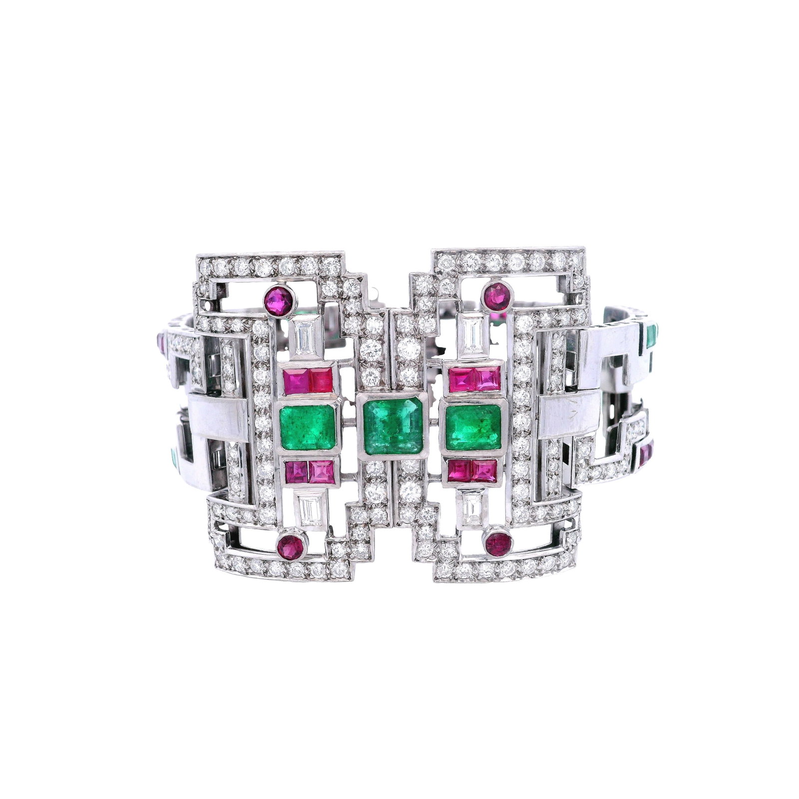Vintage 16kt white Gold Bracelet with 6.40 Cts in Diamonds, Rubies & Emeralds (1 of 6)