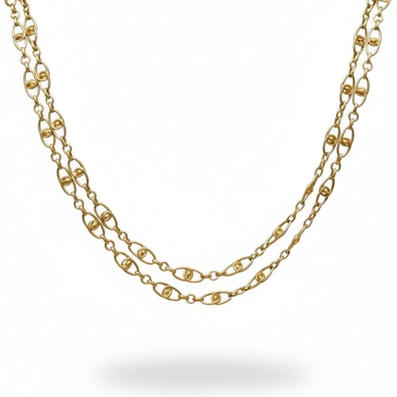 Antique 22Kt yellow Gold 42 inches Chain Necklace with 18Kt Gold Dog Clip Clasp (1 of 7)