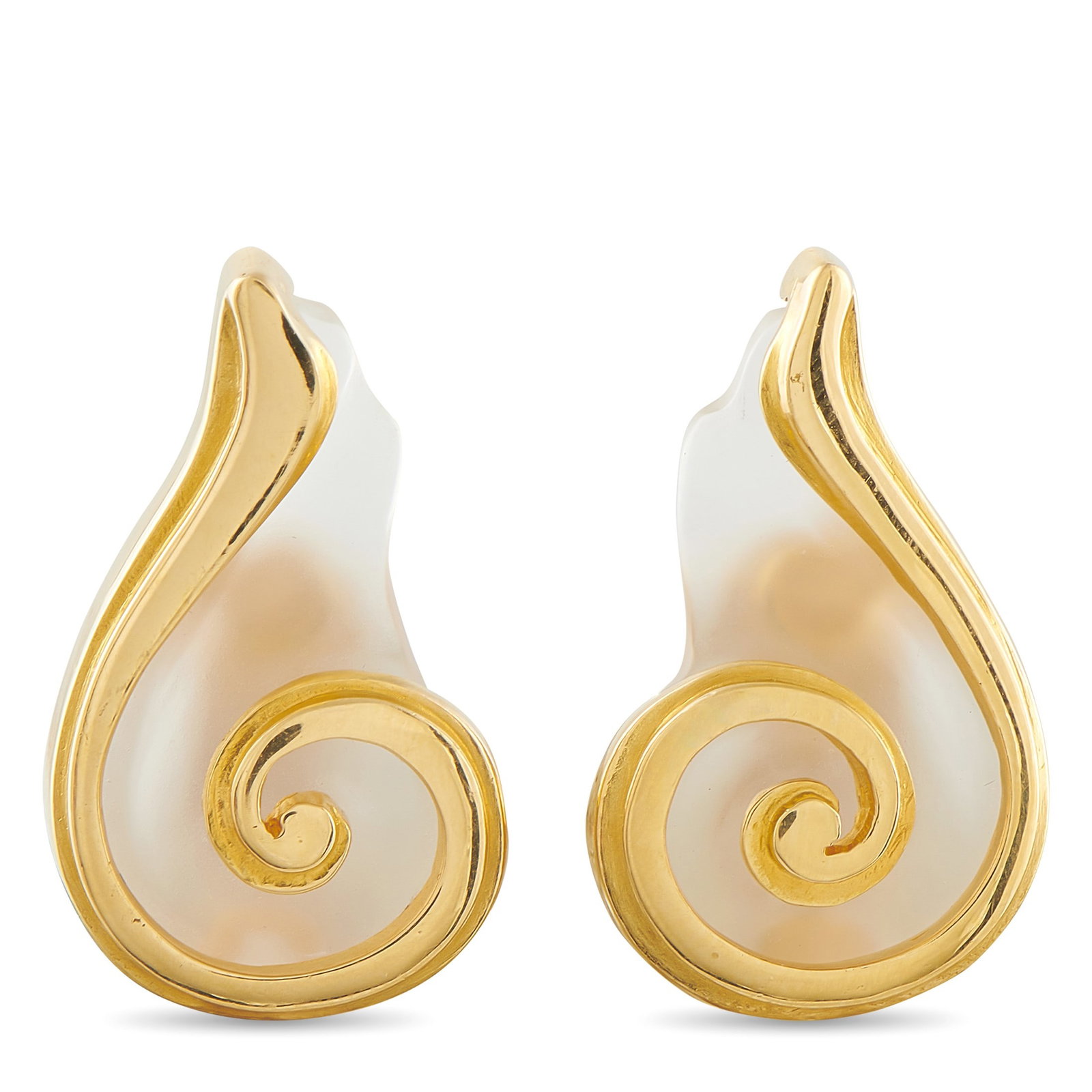 Ilias Lalaounis 18K Yellow Gold Crystal Earrings: An evocative swirl-shaped setting makes these Ilias Lalaounis earrings a modern work of art. Incredibly contemporary, the dynamic design is elevated by translucent Crystal stones. Each earring measure