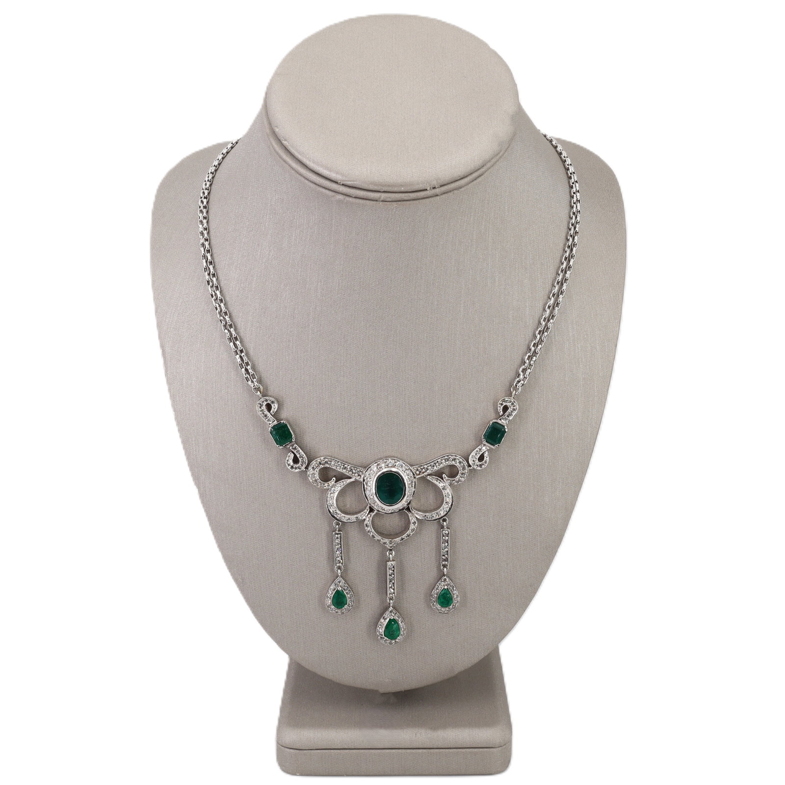 Vintage 14K White Gold Necklace with 13.10 CTW in Emeralds & Diamonds (1 of 11)