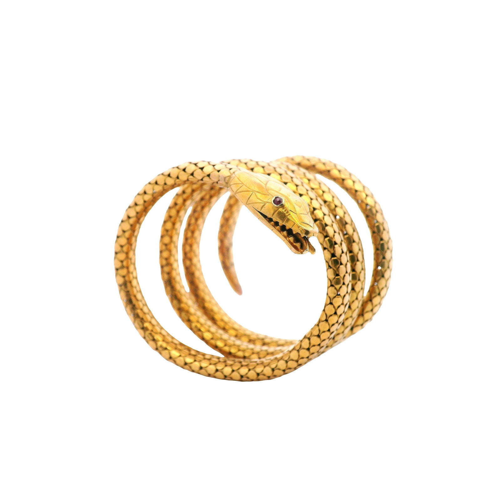 FRENCH Antique Flexible Serpent Coil Bracelet 18kt Gold with Rubies (1 of 5)