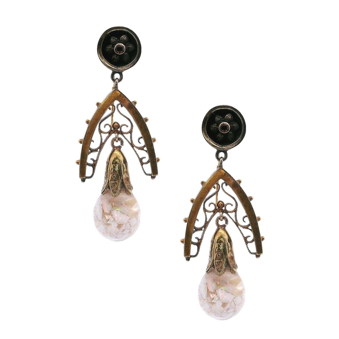 Victorian 18K Yellow Gold Earrings with Opal & Resin (1 of 7)