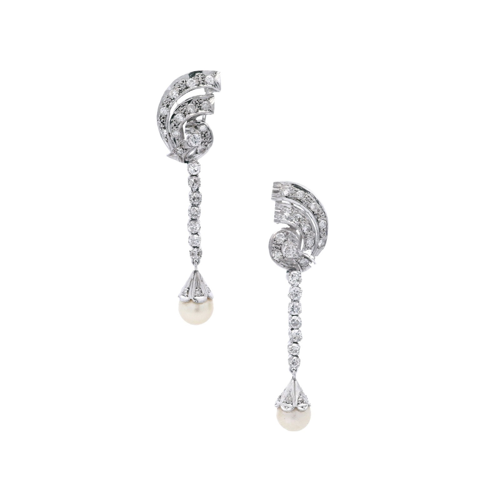 Antique Platinum Drop Earrings with 2.40 Cts in Diamonds & Pearls (1 of 5)