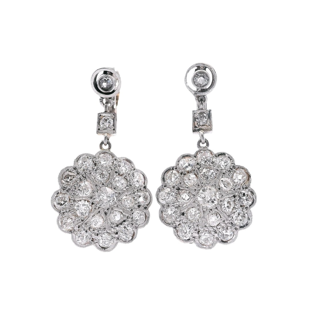 Antique 18kt Gold & Platinum Rosetta Earrings with 4.00 Cts in Diamonds (1 of 6)