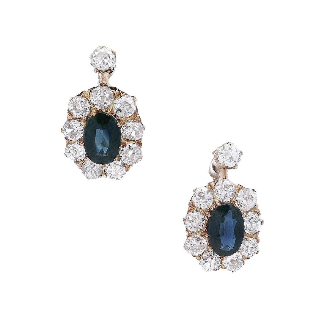 Edwardian 18kt Gold Rosetta Earrings with Diamonds & Sapphires (1 of 5)