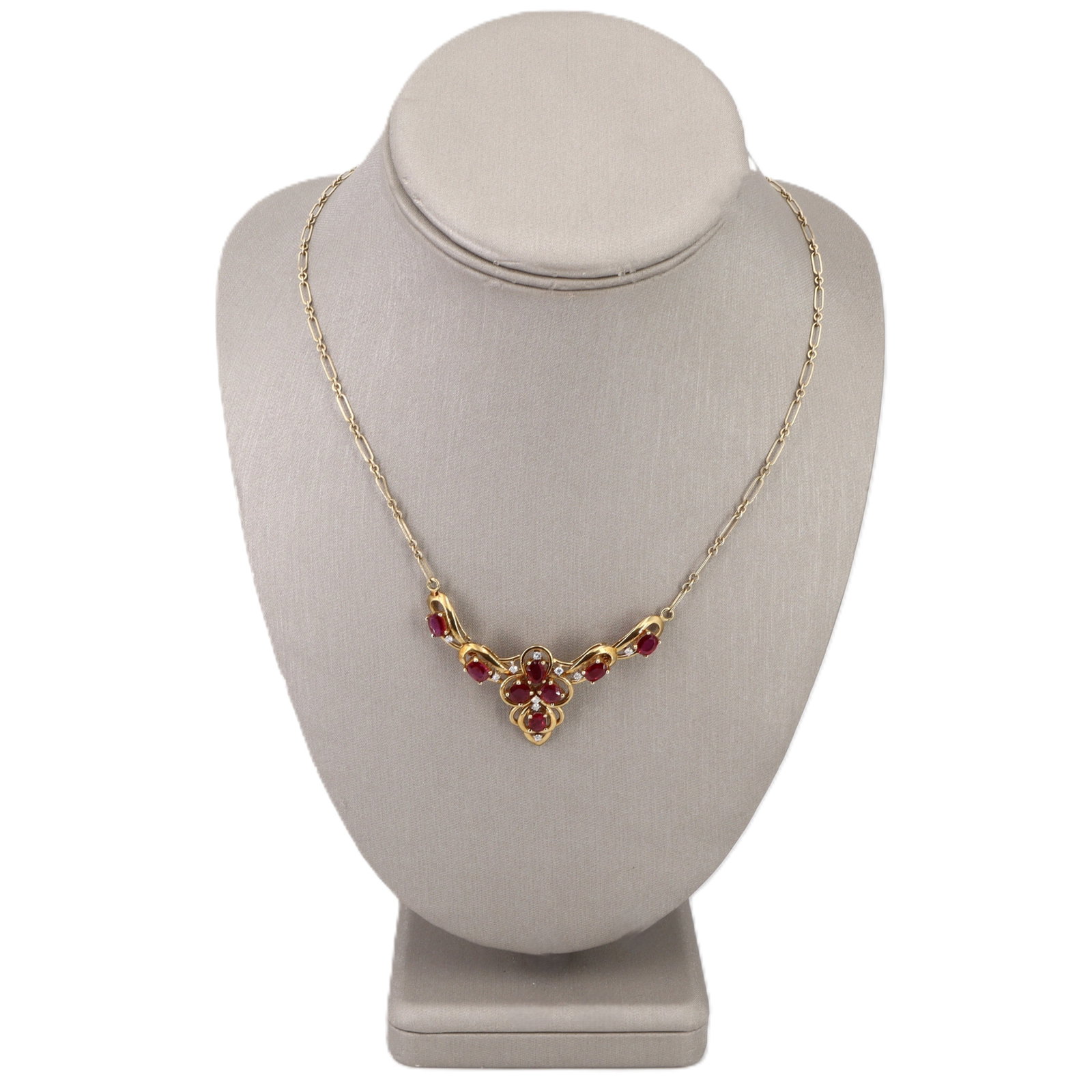 Retro 14K Yellow Gold Necklace with 8.20 CTW in Rubies & Diamonds (1 of 7)