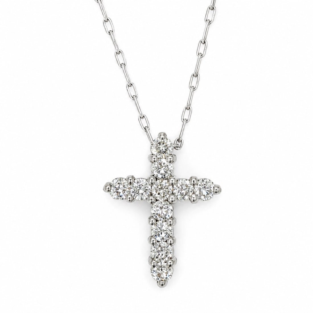 14K White Gold Cross with 1.00 CTW in Diamond & Platinum Chain (1 of 5)