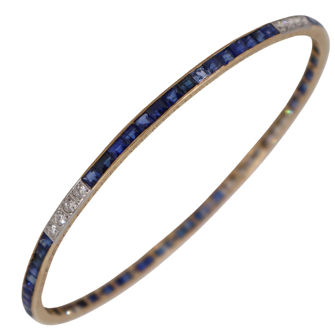 Art Deco Bangle Bracelet in 18kt Gold with Gem quality Sapphires and Diamonds (1 of 8)