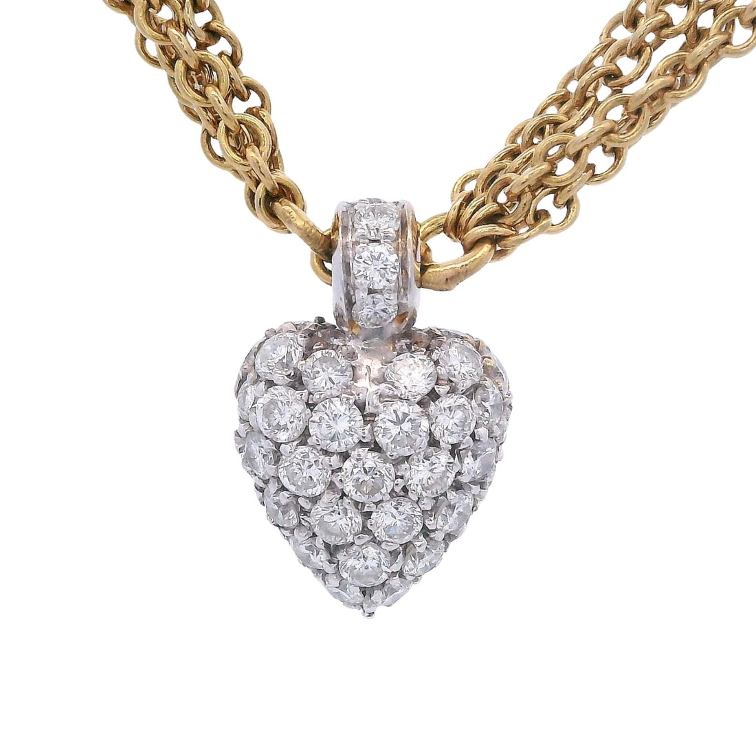 18K Yellow & White Gold Heart Necklace with 0.55 CTW Diamonds: Crafted in 18K yellow and white gold, this romantic heart necklace features a heart-shaped pendant fully pavé set with round-cut diamonds totaling approximately 0.55 CTW, offering bright F–