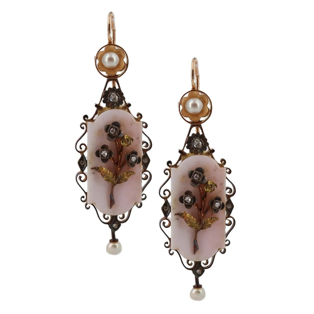 Hallmarked Victorian Diamonds & Coral Low Gold Drop Earrings (1 of 7)