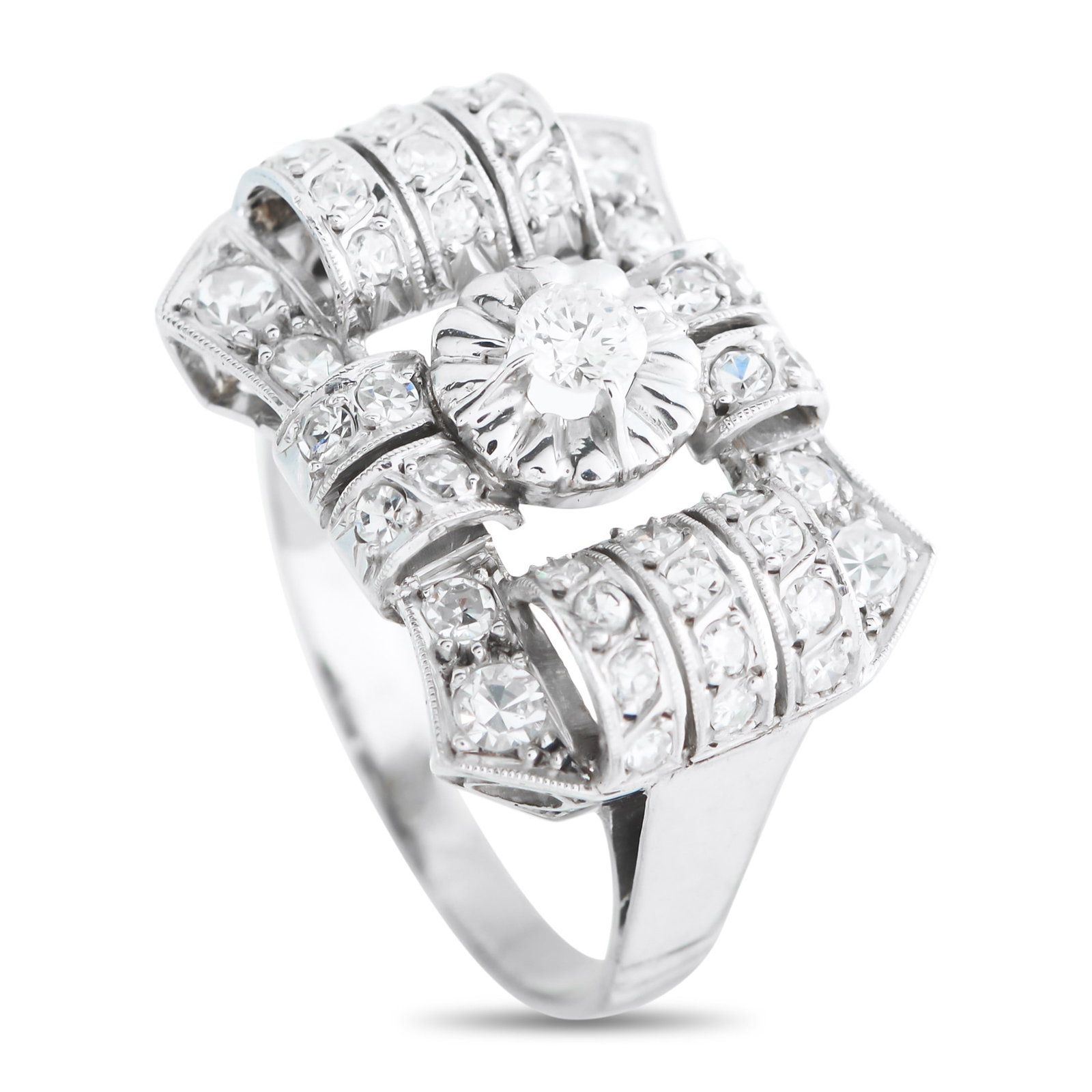 14K White Gold 0.68ct Diamond Ring: This radiant ring will add a touch of timeless luxury to any ensemble. Sparkling Diamonds with a total weight of 0.68 carats allow this piece to effortlessly catch the light. Crafted from 14K White Go
